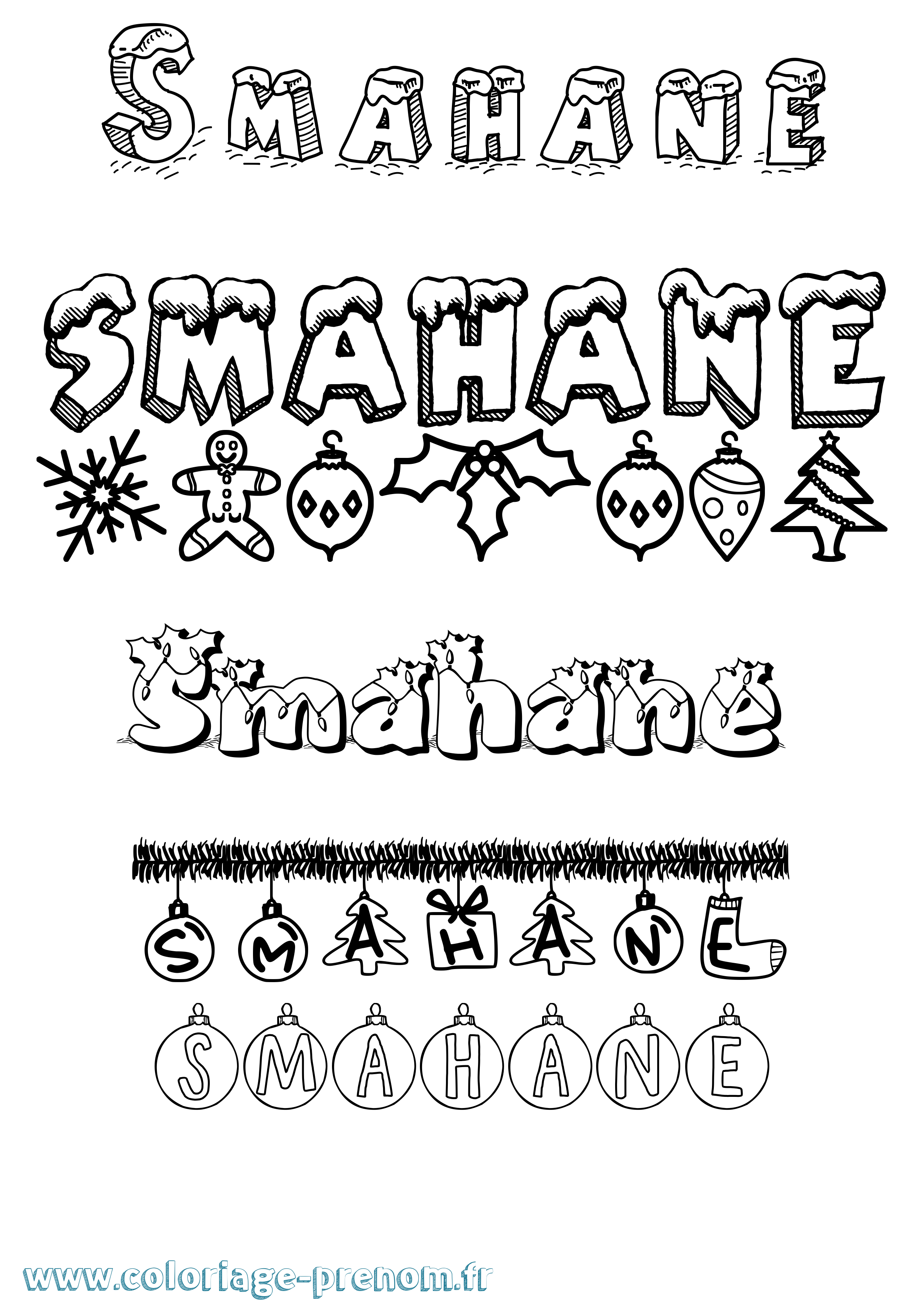 Coloriage Smahane Noël Coloriage prénom Smahane Noël