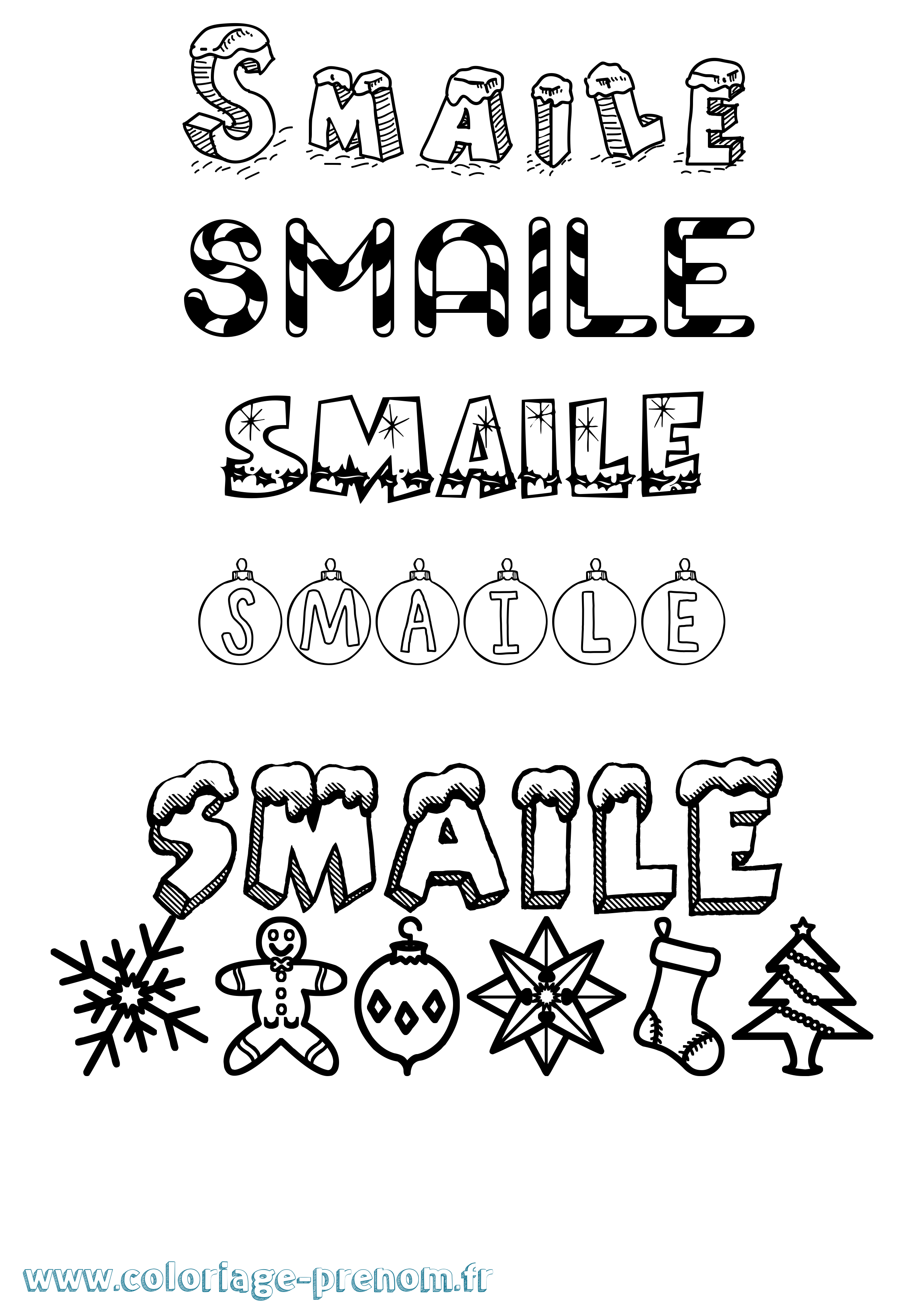 Coloriage Smaile Noël Coloriage prénom Smaile Noël