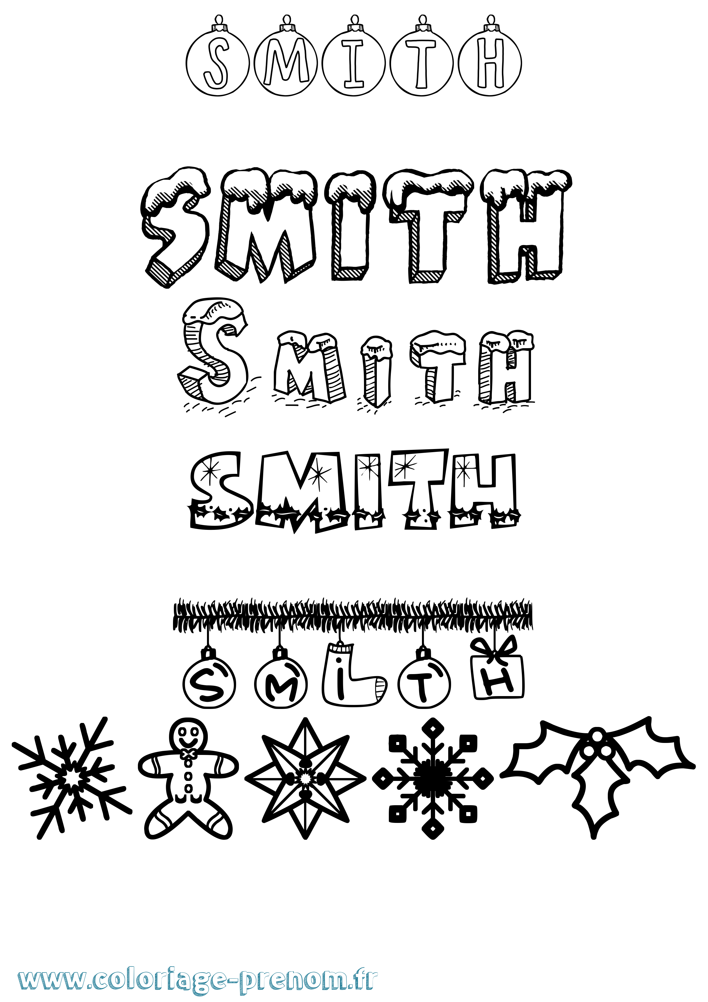 Coloriage Smith Noël Coloriage prénom Smith Noël