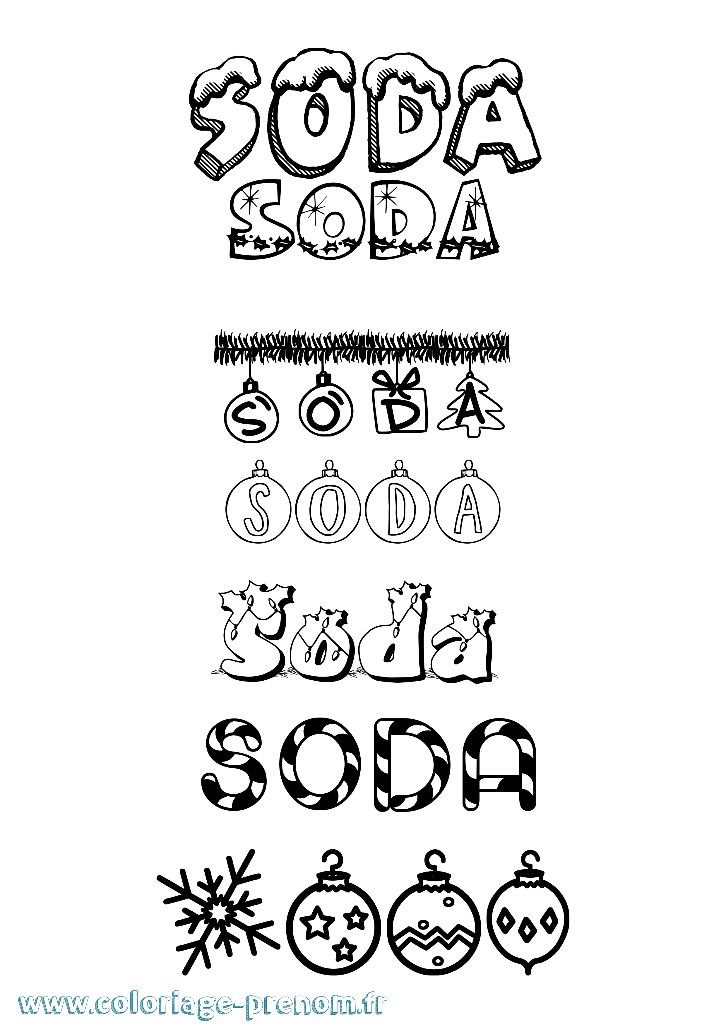 Coloriage Soda Noël Coloriage prénom Soda Noël
