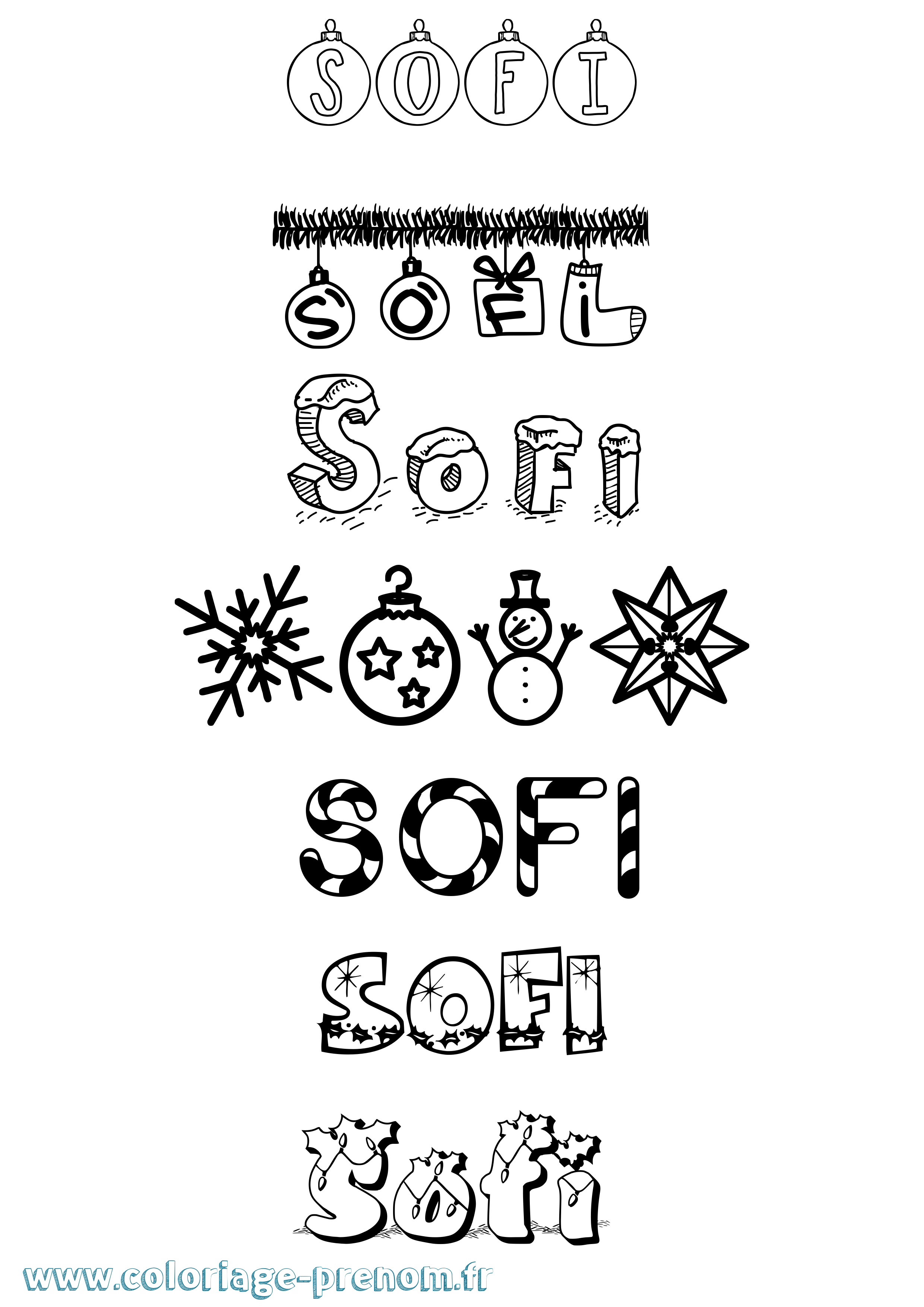 Coloriage Sofi Noël Coloriage prénom Sofi Noël