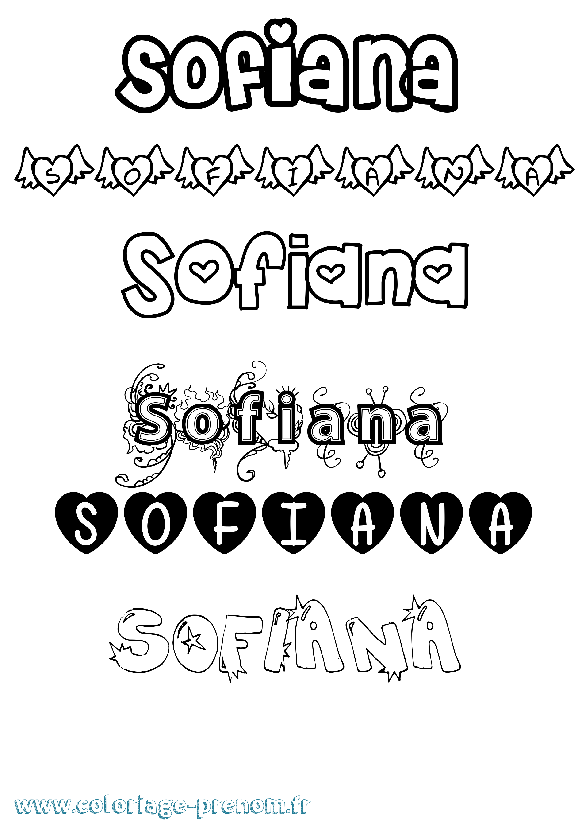 Coloriage Sofiana Girly Coloriage prénom Sofiana Girly