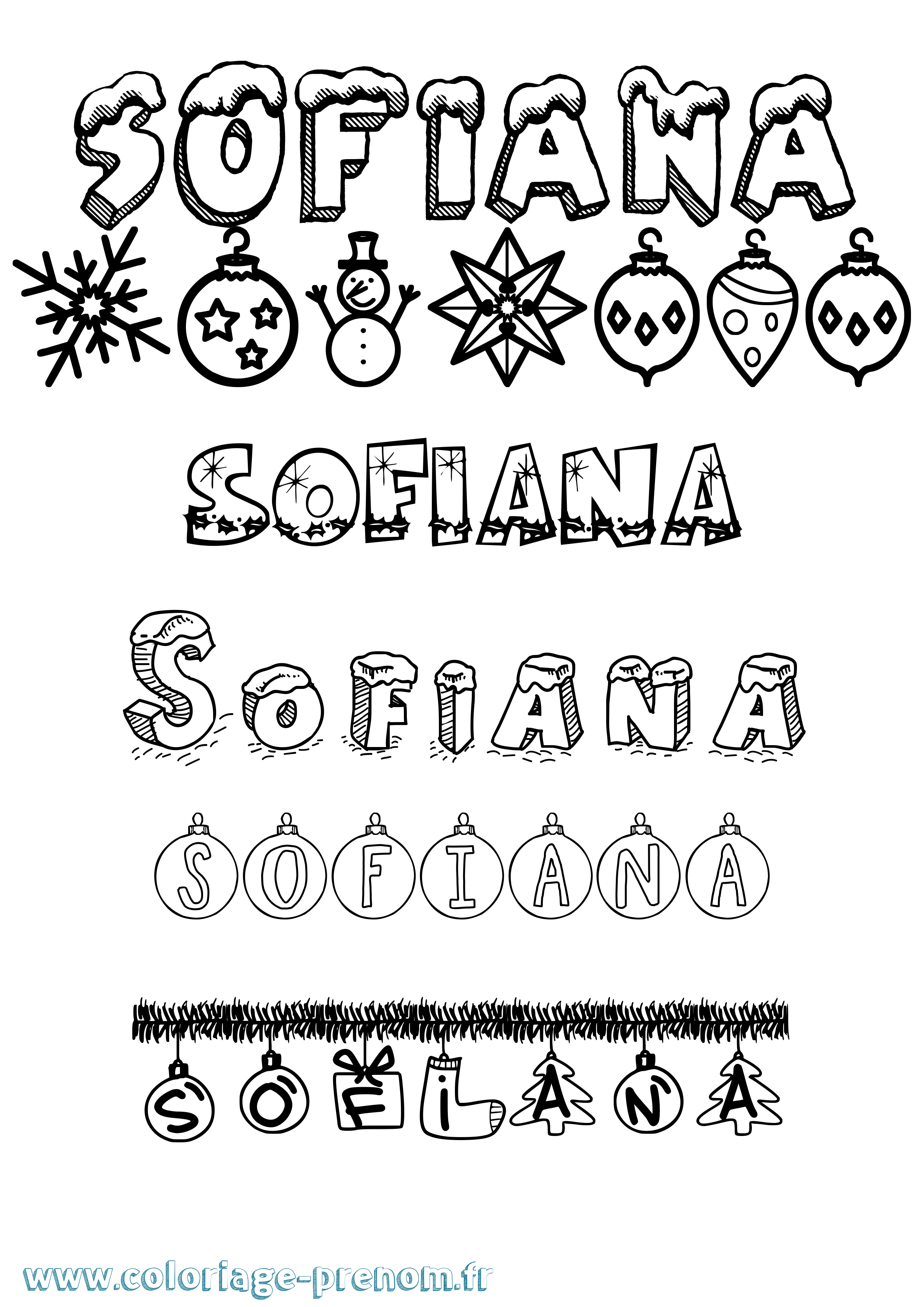 Coloriage Sofiana Noël Coloriage prénom Sofiana Noël