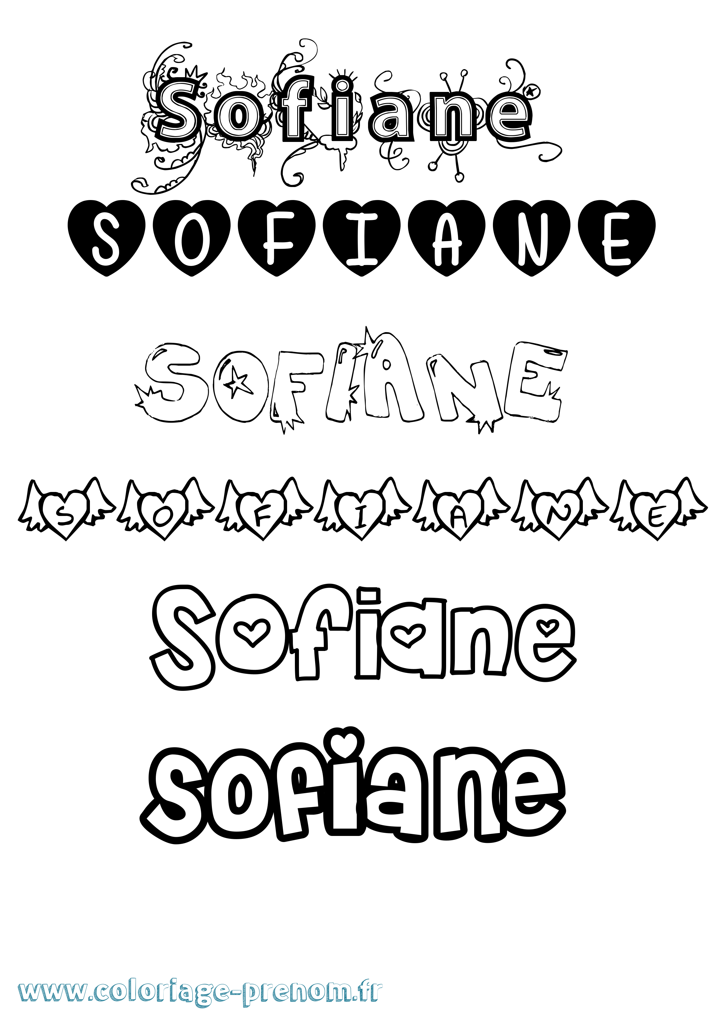 Coloriage Sofiane Girly Coloriage prénom Sofiane Girly