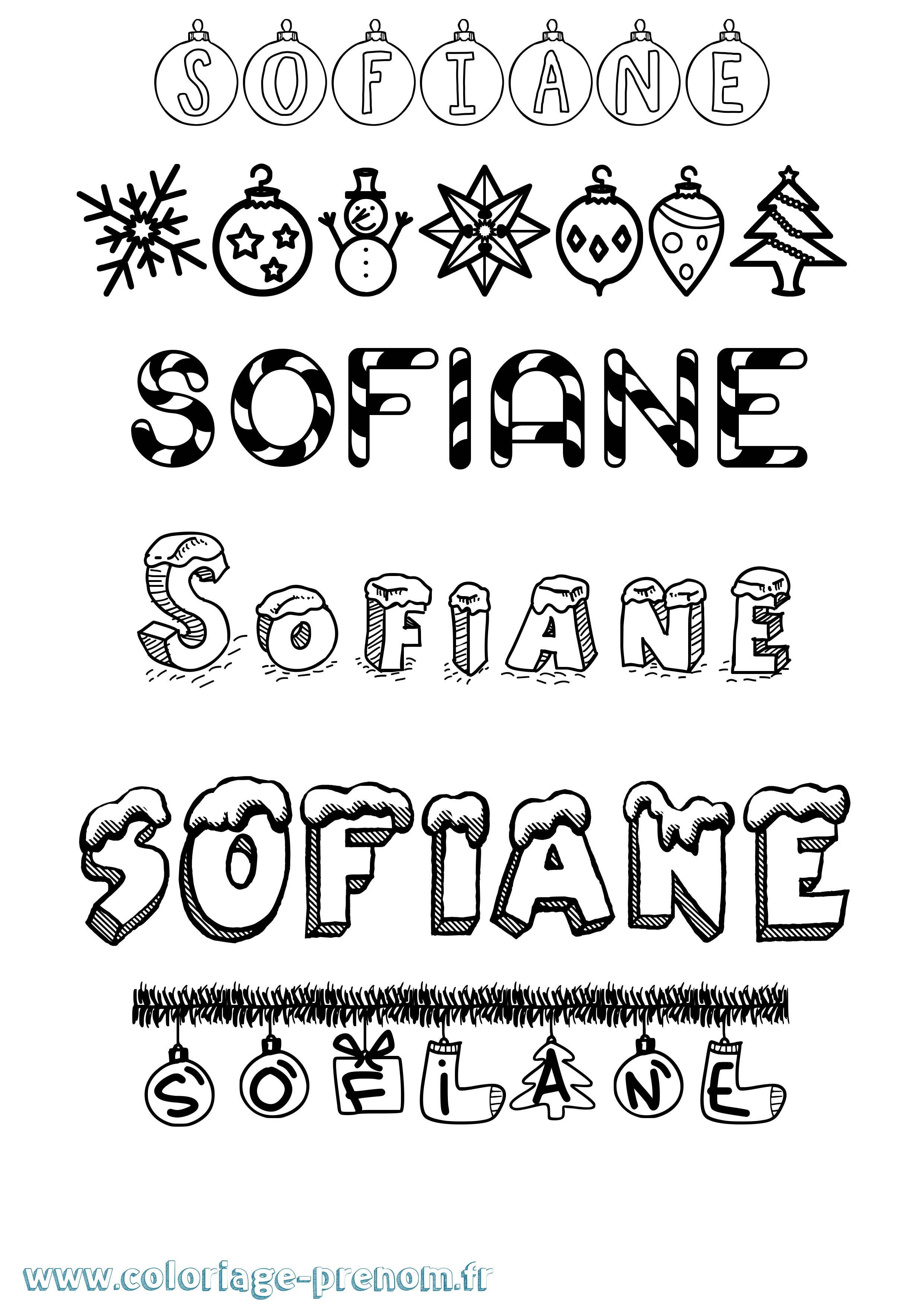 Coloriage Sofiane Noël Coloriage prénom Sofiane Noël