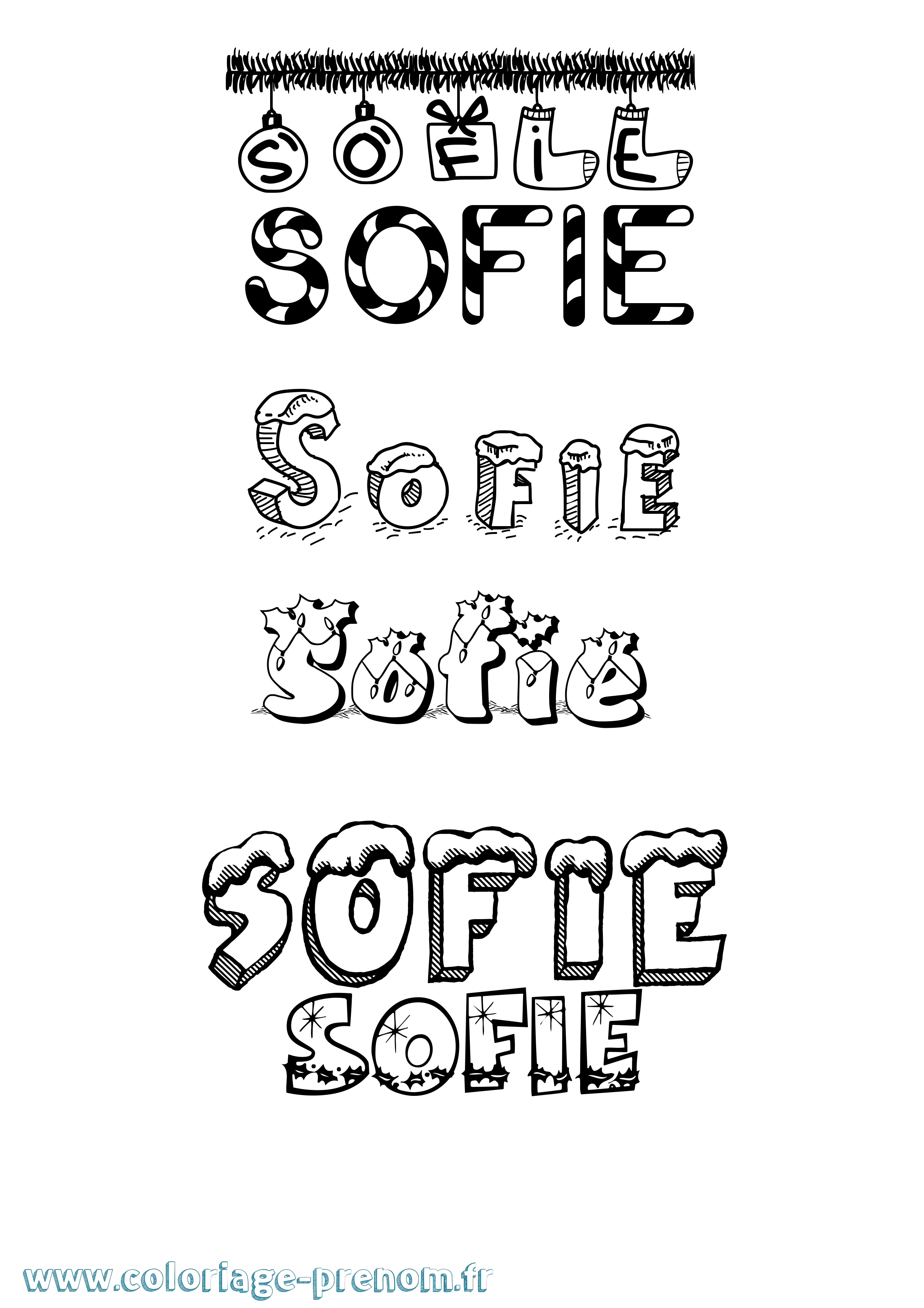 Coloriage Sofie Noël Coloriage prénom Sofie Noël