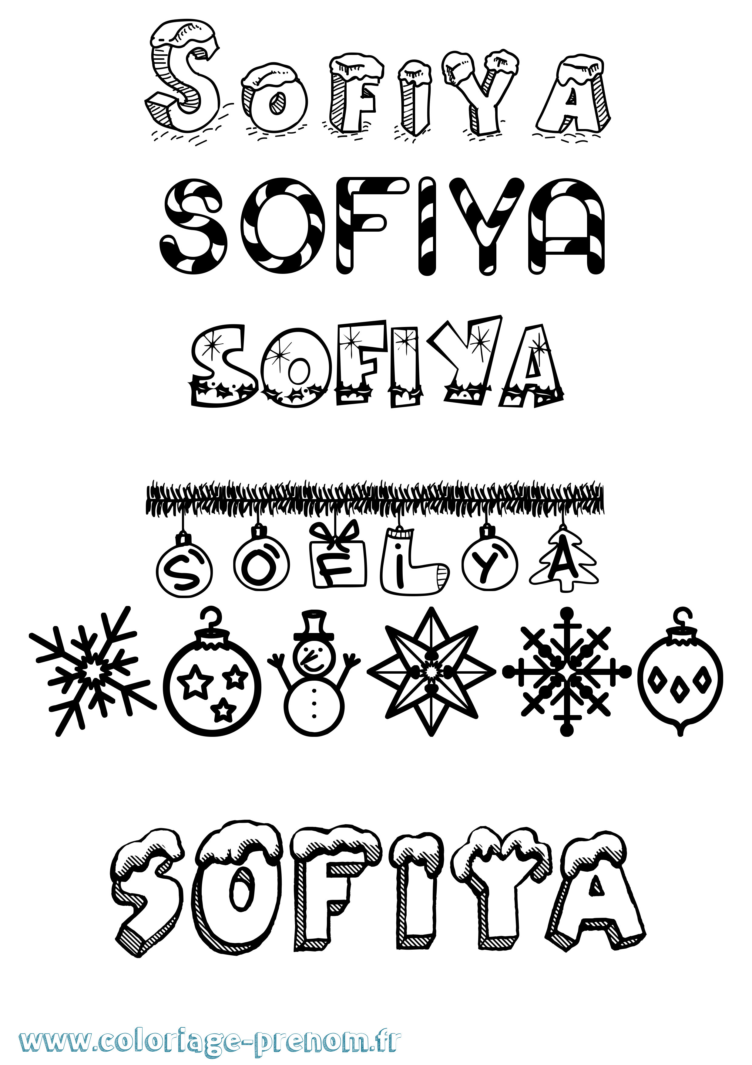 Coloriage Sofiya Noël Coloriage prénom Sofiya Noël