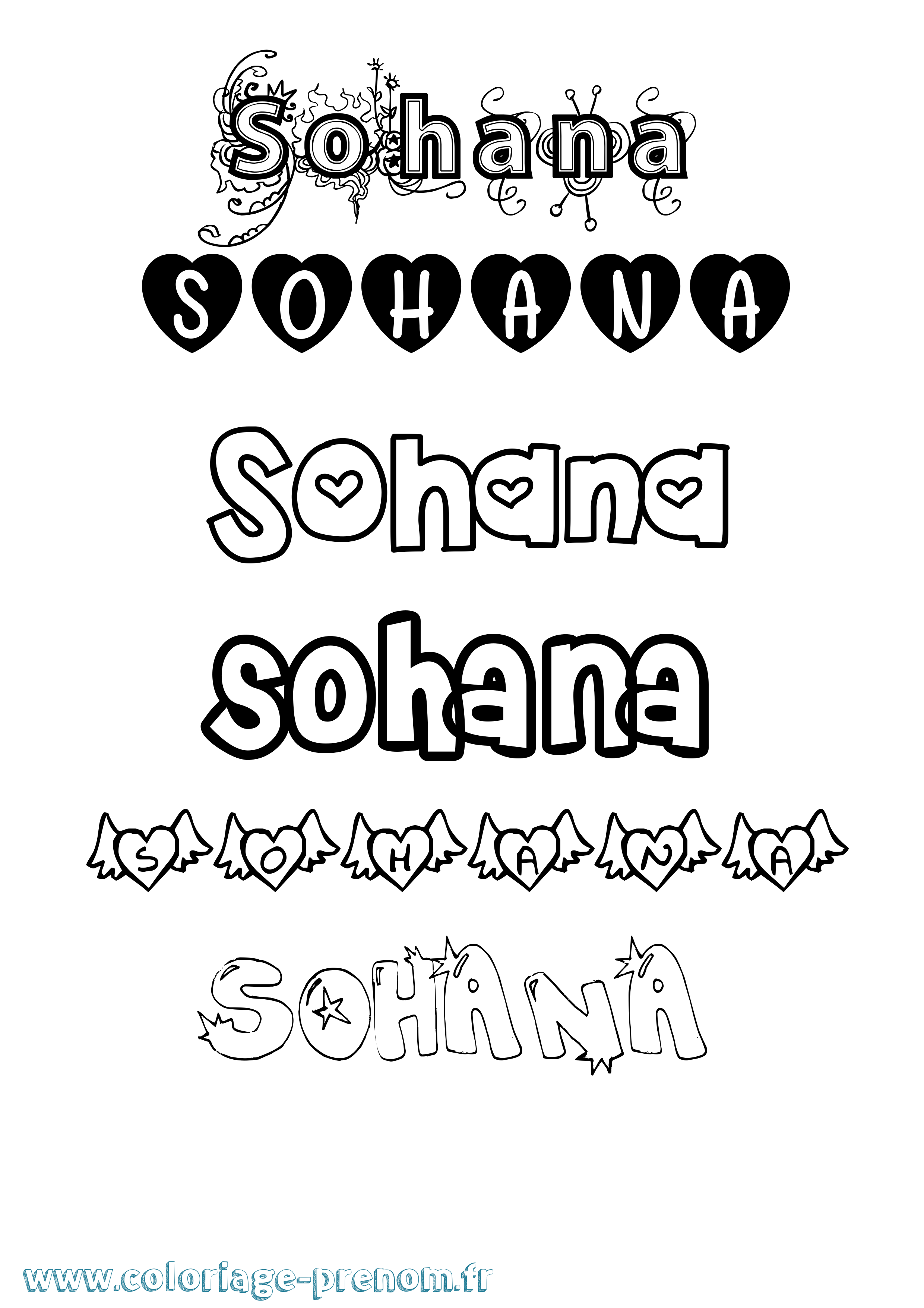 Coloriage Sohana Girly Coloriage prénom Sohana Girly