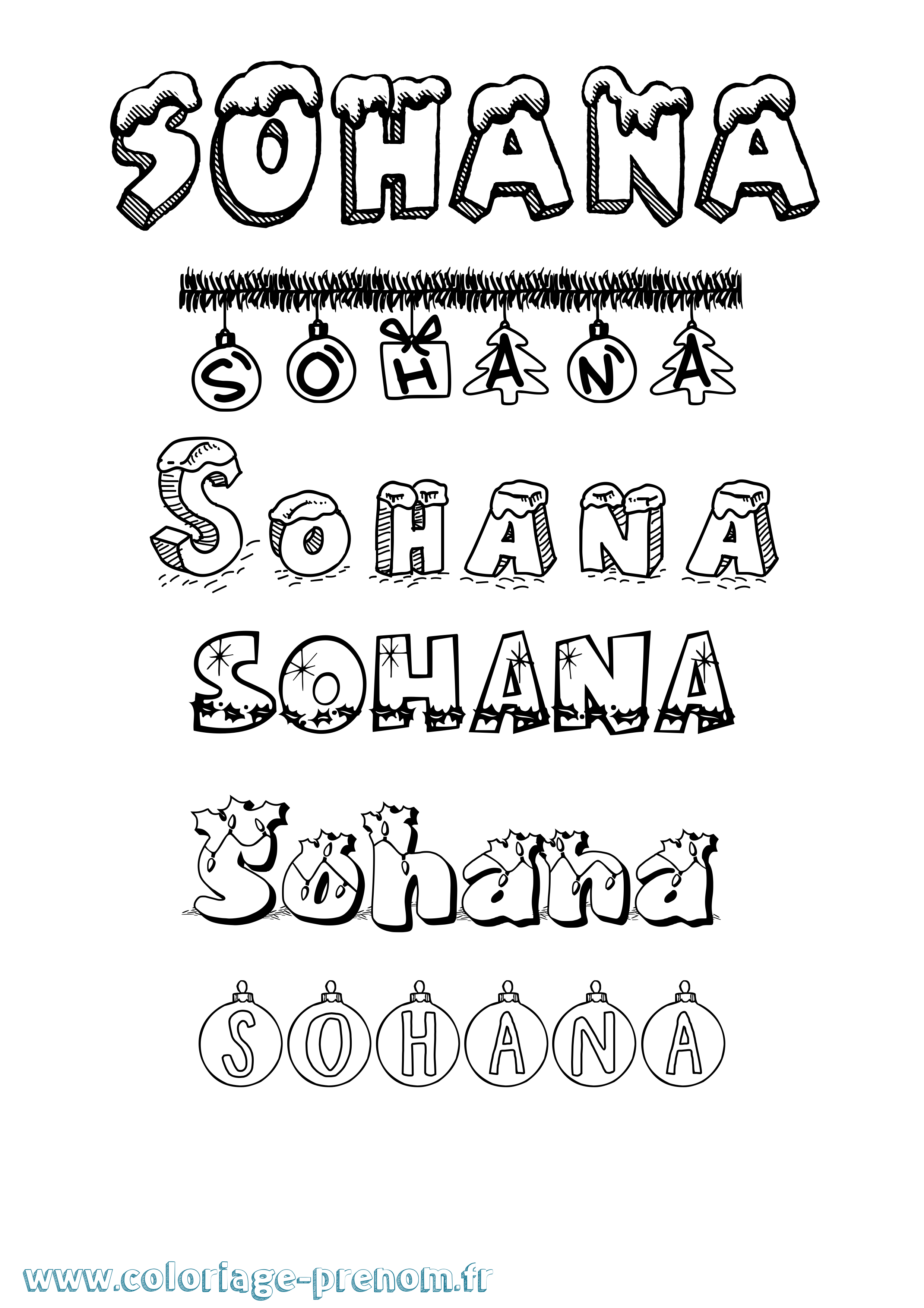 Coloriage Sohana Noël Coloriage prénom Sohana Noël