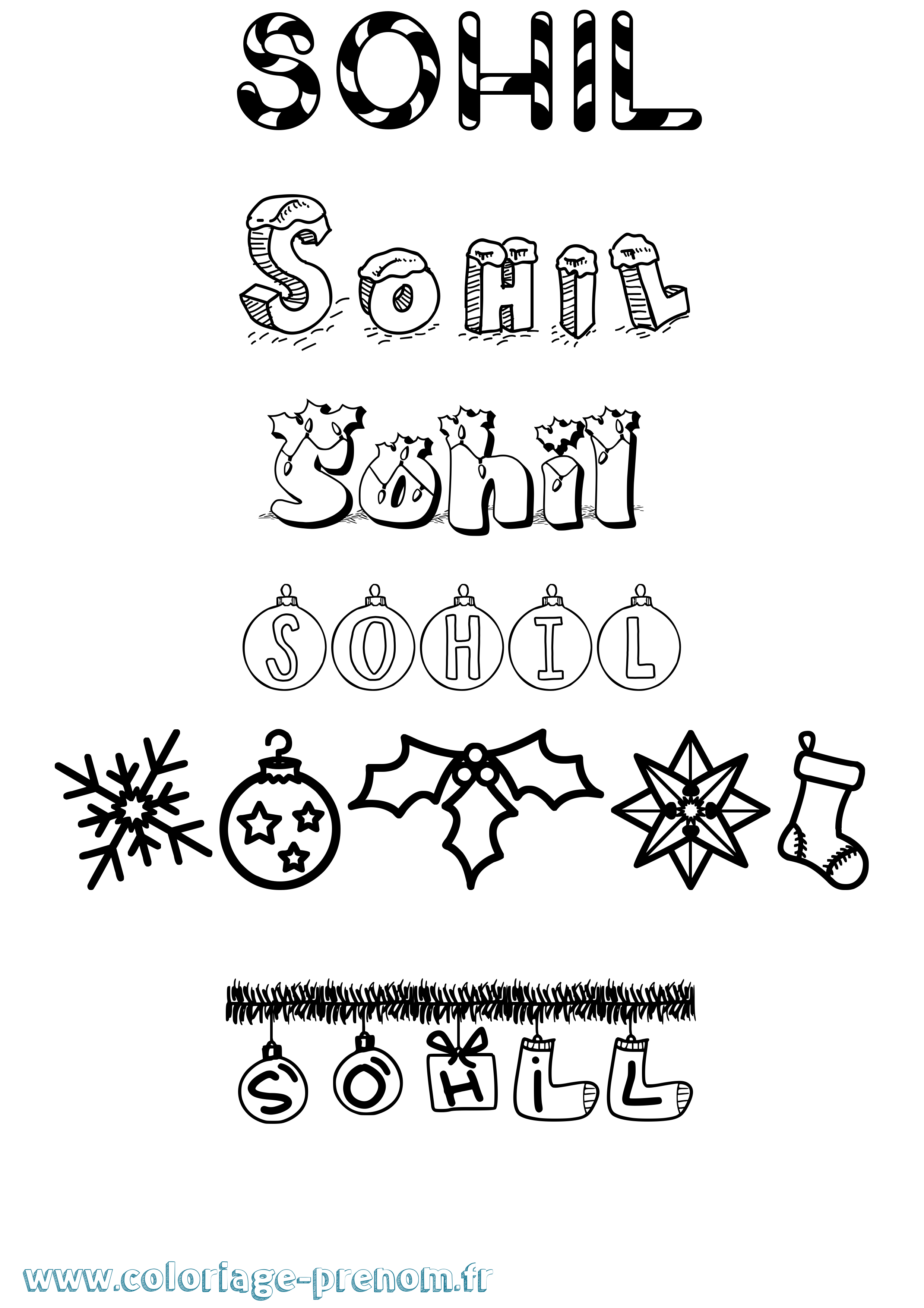 Coloriage Sohil Noël Coloriage prénom Sohil Noël