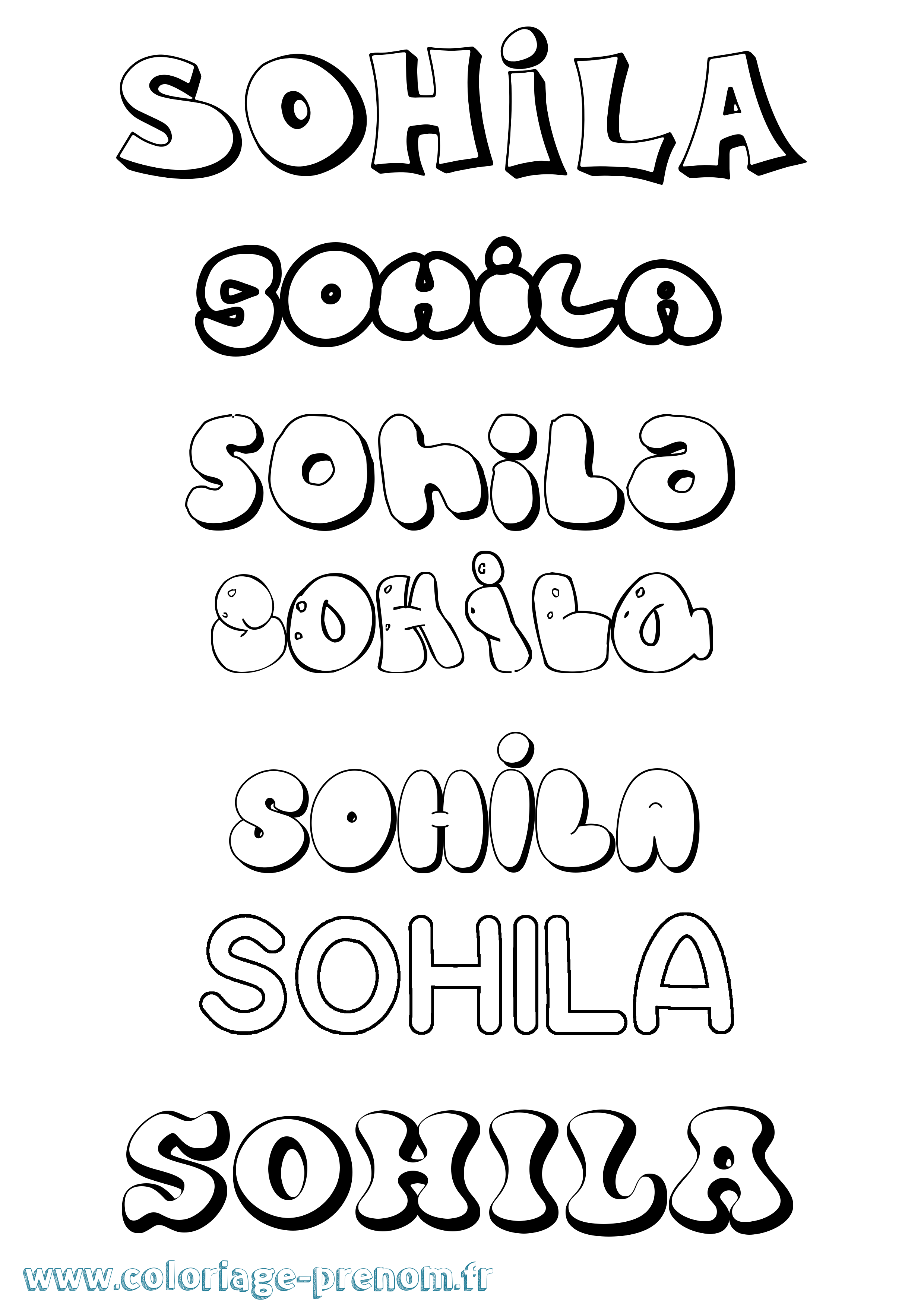 Coloriage Sohila Bubble Coloriage prénom Sohila Bubble