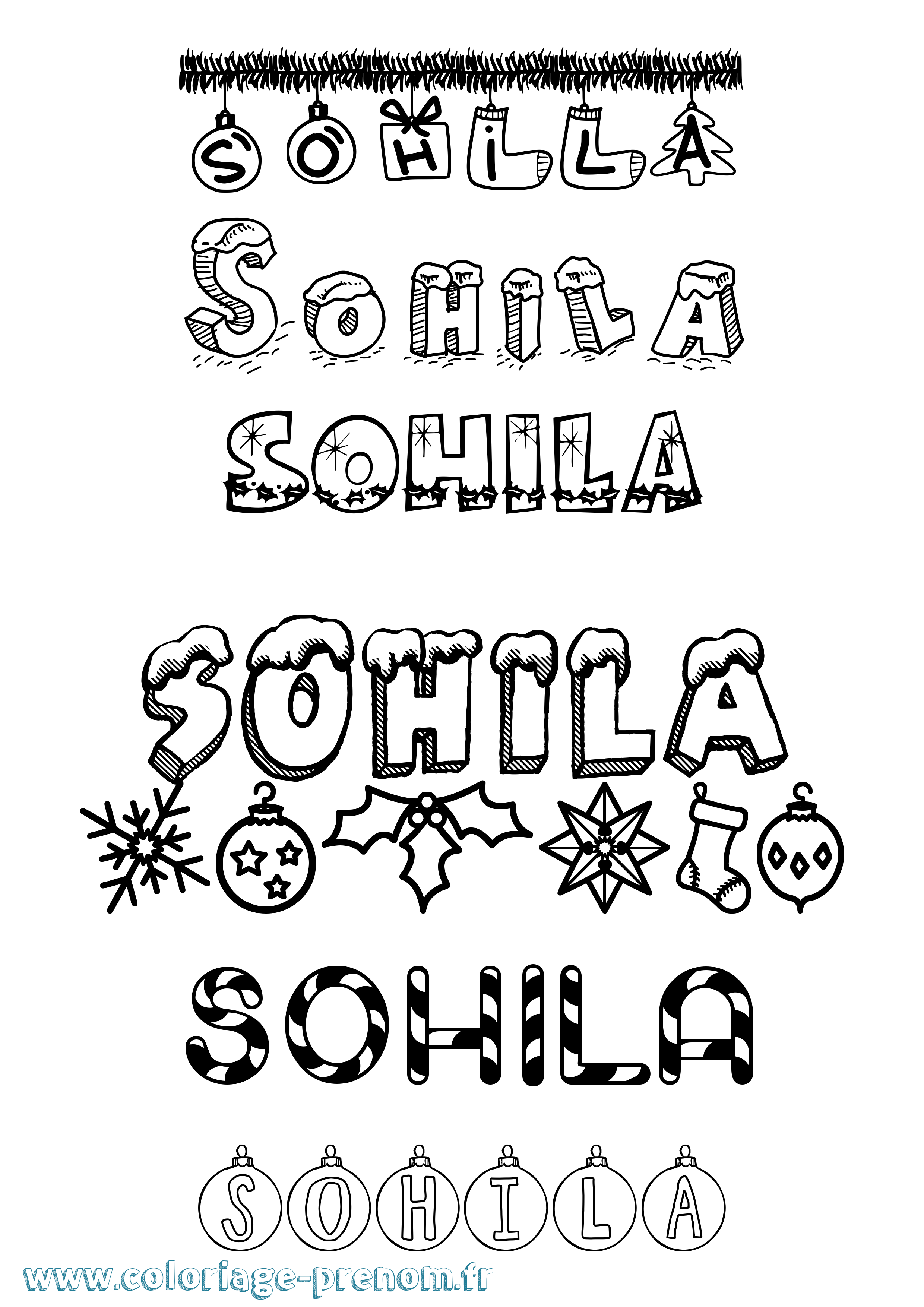Coloriage Sohila Noël Coloriage prénom Sohila Noël