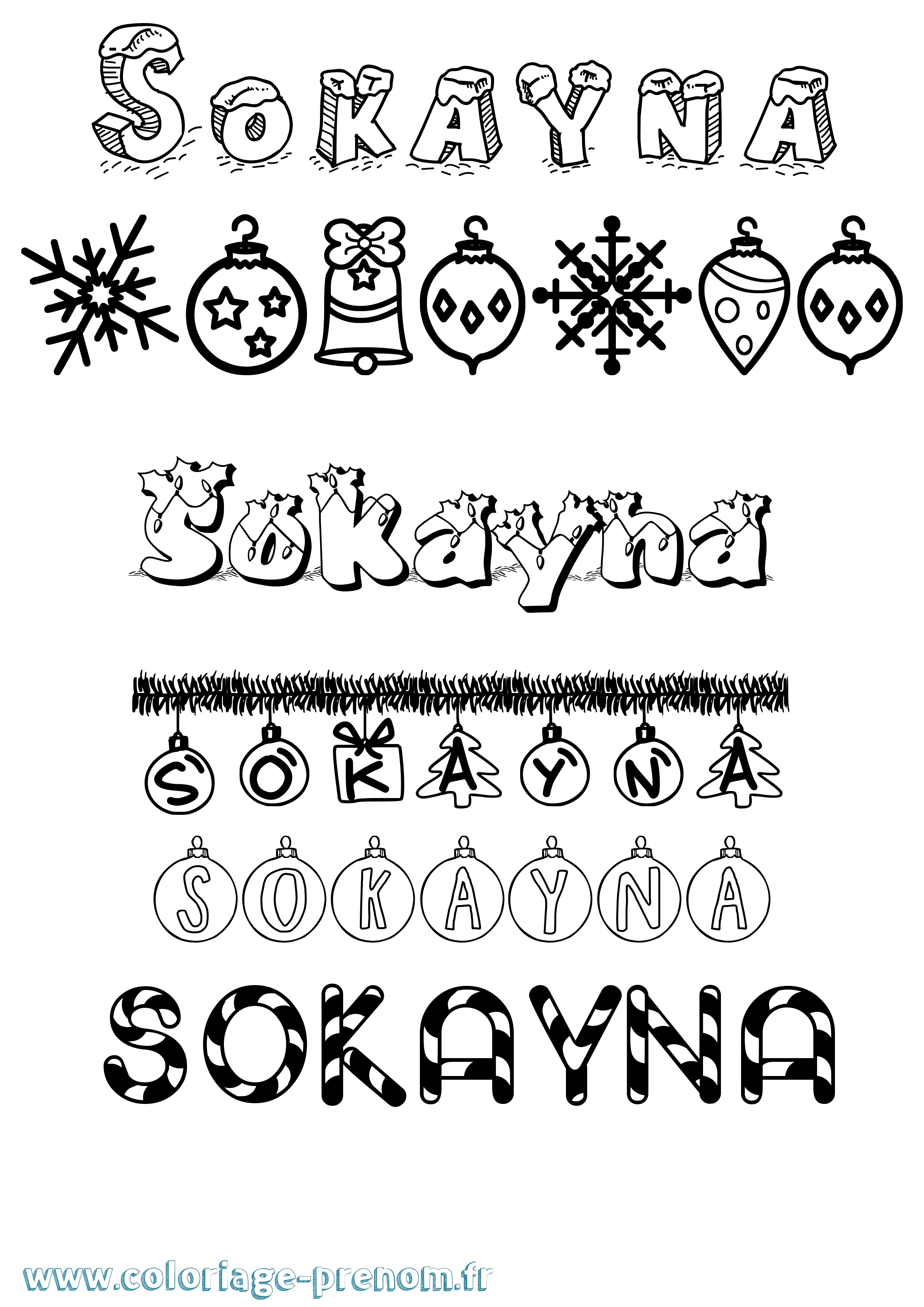 Coloriage Sokayna Noël Coloriage prénom Sokayna Noël