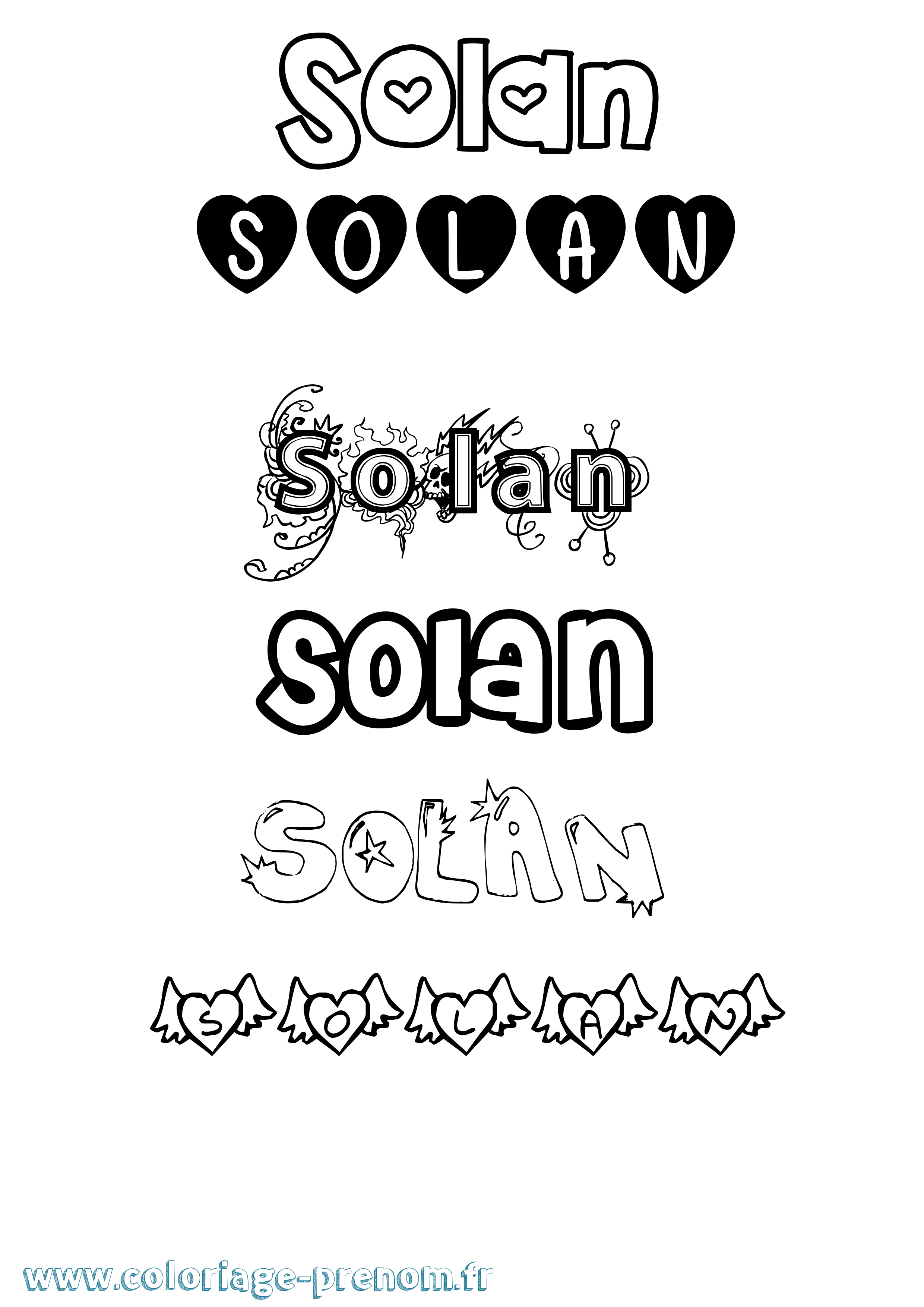 Coloriage Solan Girly Coloriage prénom Solan Girly