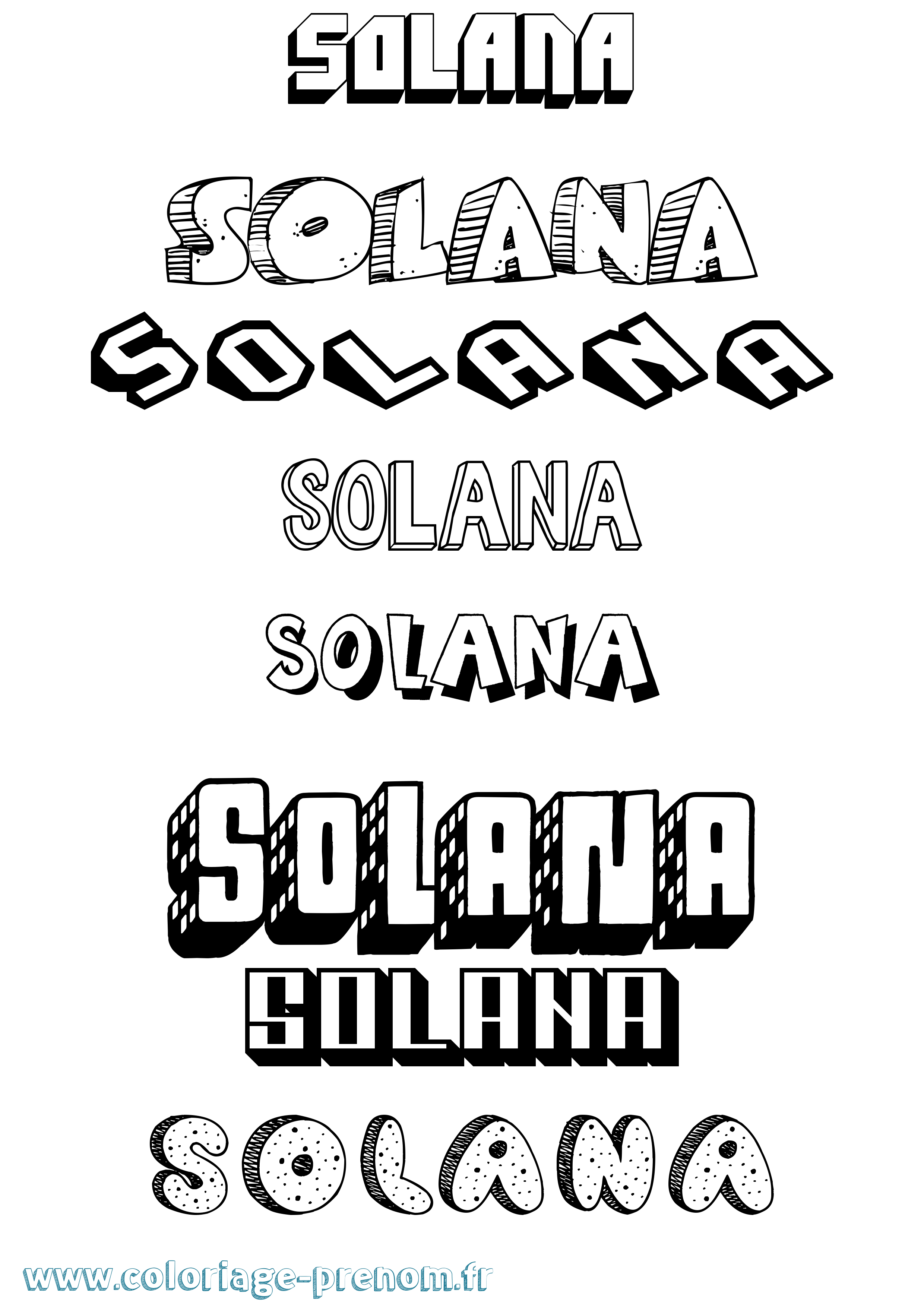 Coloriage Solana Effet 3D Coloriage prénom Solana Effet 3D