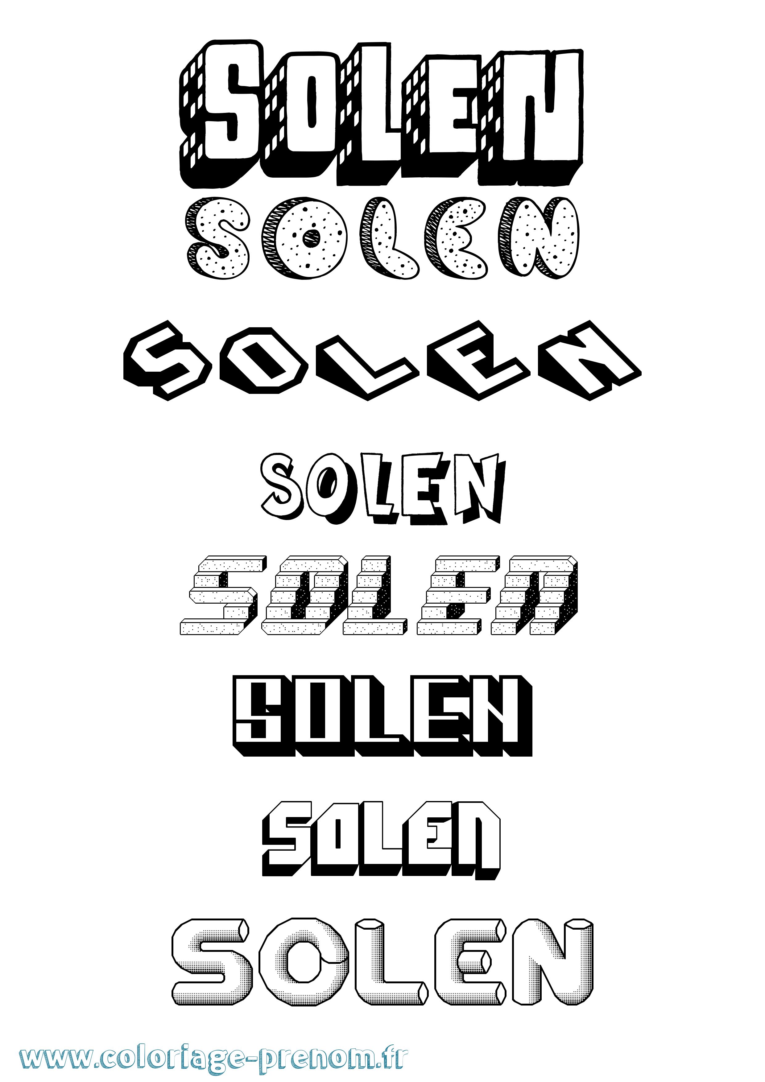 Coloriage Solen Effet 3D Coloriage prénom Solen Effet 3D