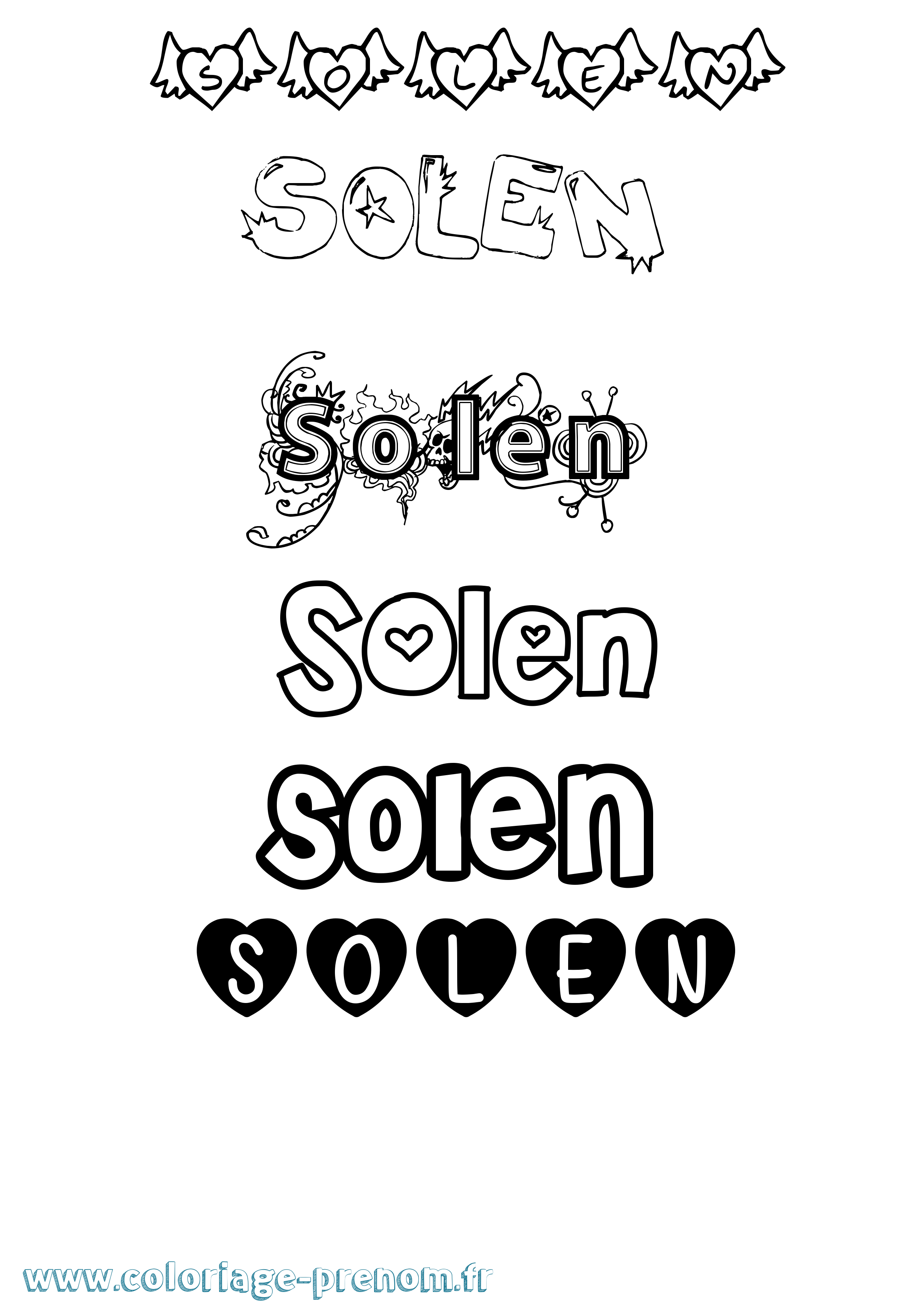 Coloriage Solen Girly Coloriage prénom Solen Girly