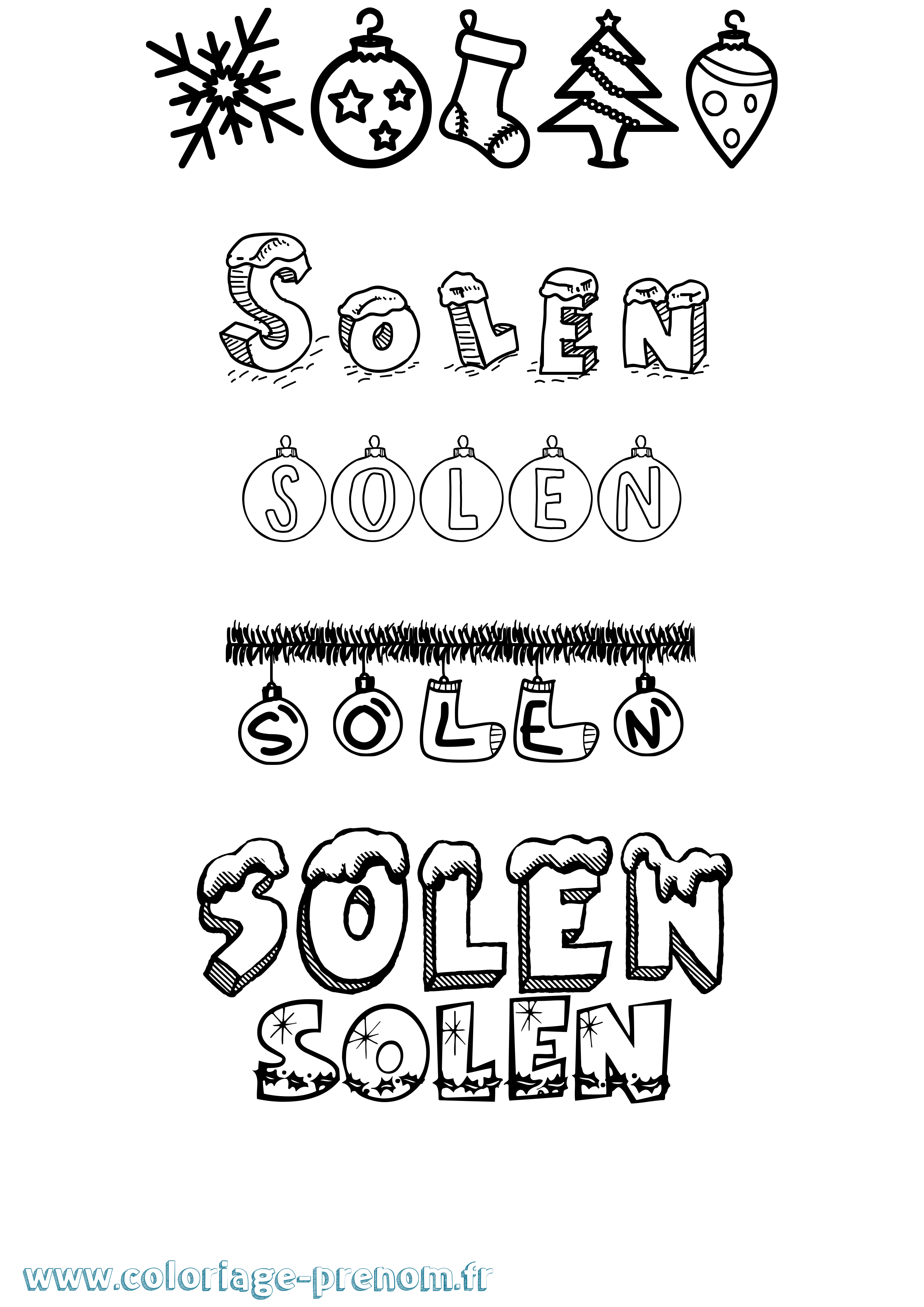 Coloriage Solen Noël Coloriage prénom Solen Noël