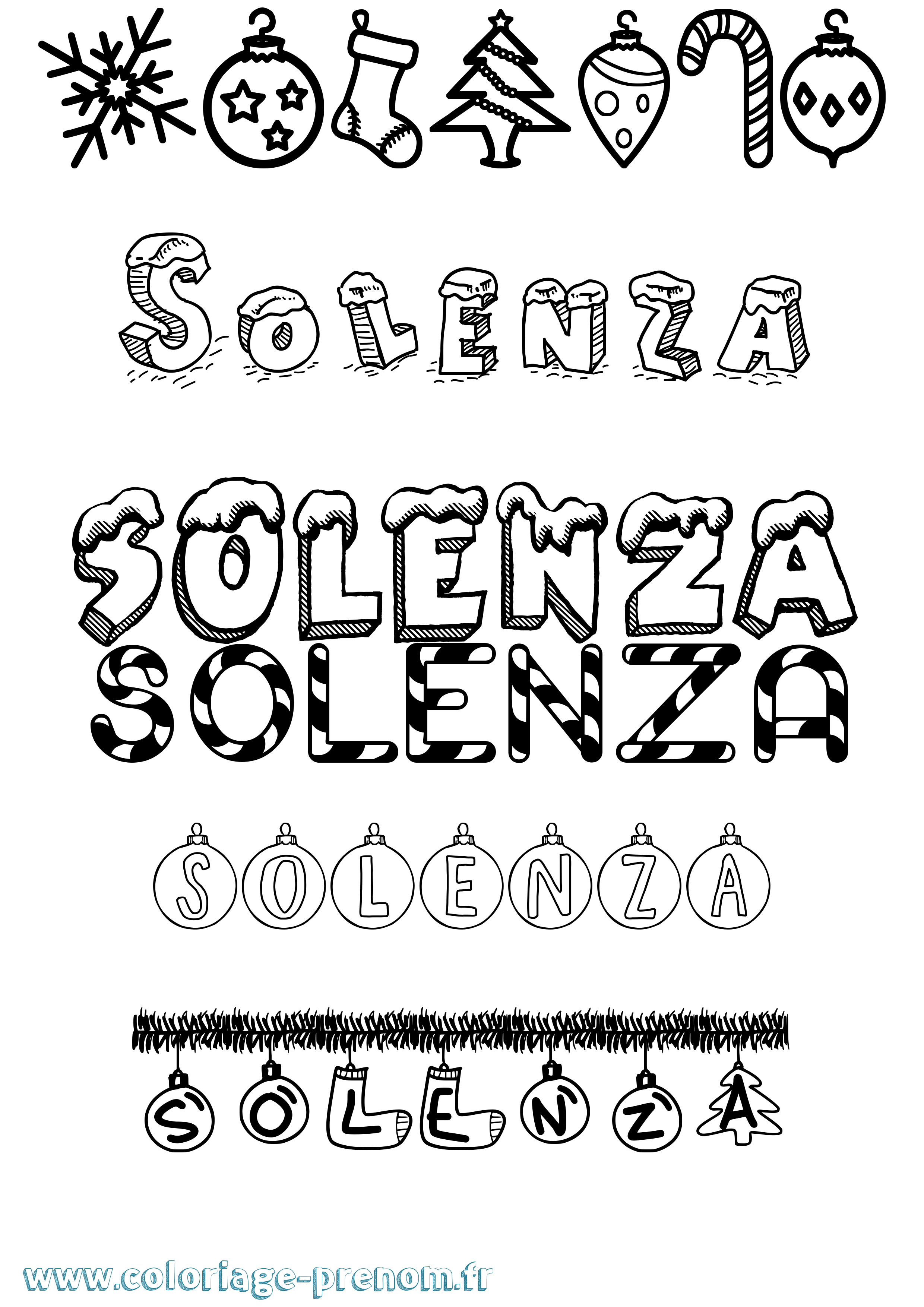 Coloriage Solenza Noël Coloriage prénom Solenza Noël