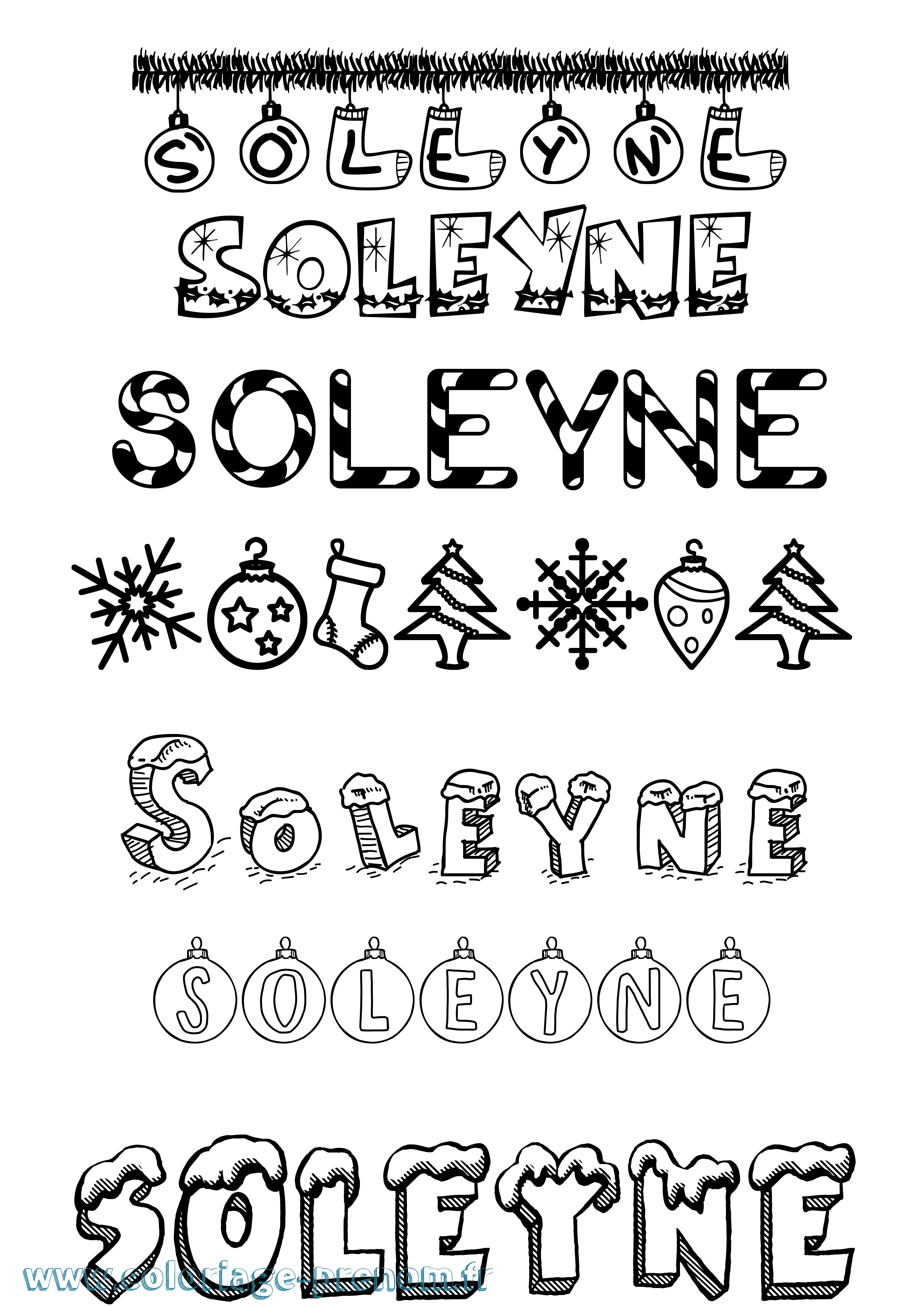 Coloriage Soleyne Noël Coloriage prénom Soleyne Noël