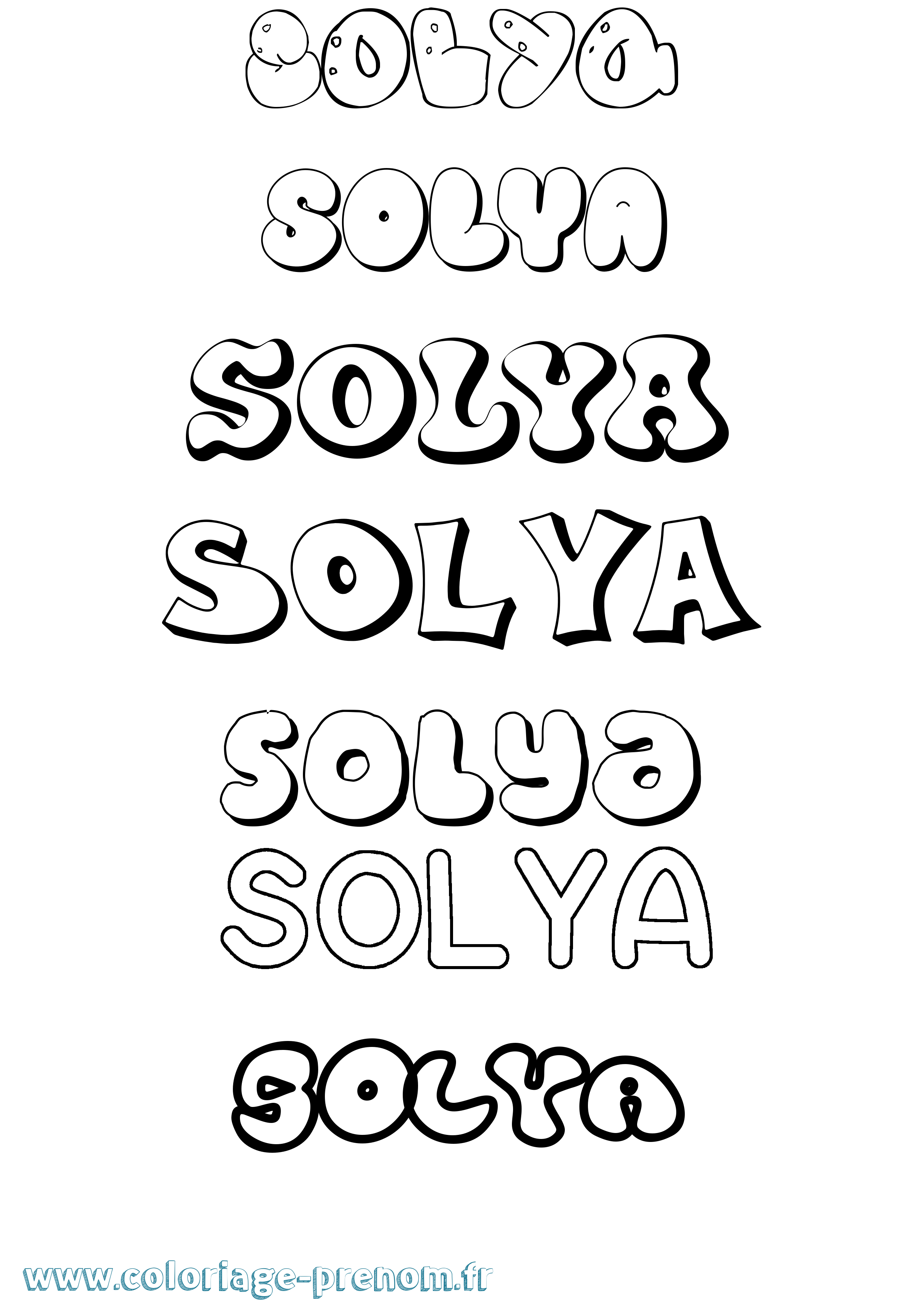 Coloriage Solya Bubble Coloriage prénom Solya Bubble