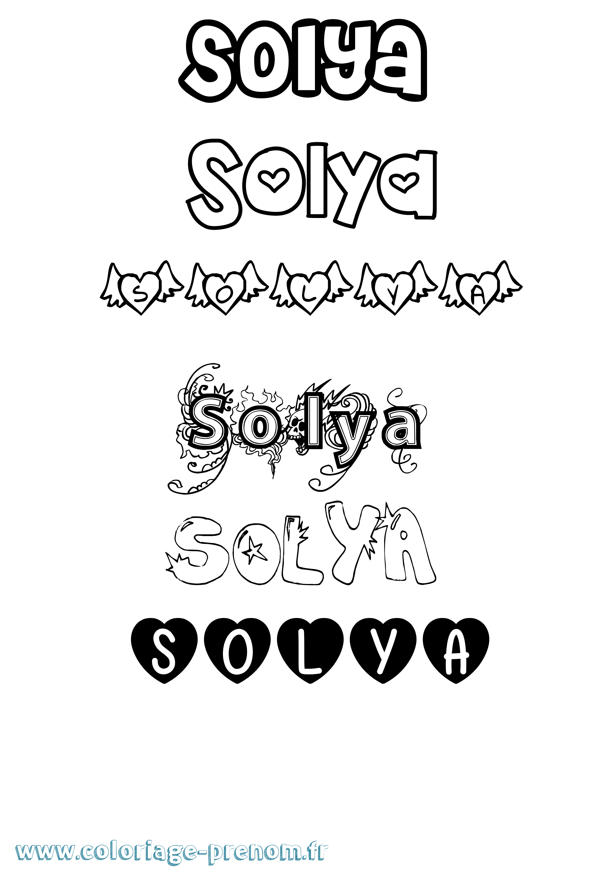 Coloriage Solya Girly Coloriage prénom Solya Girly