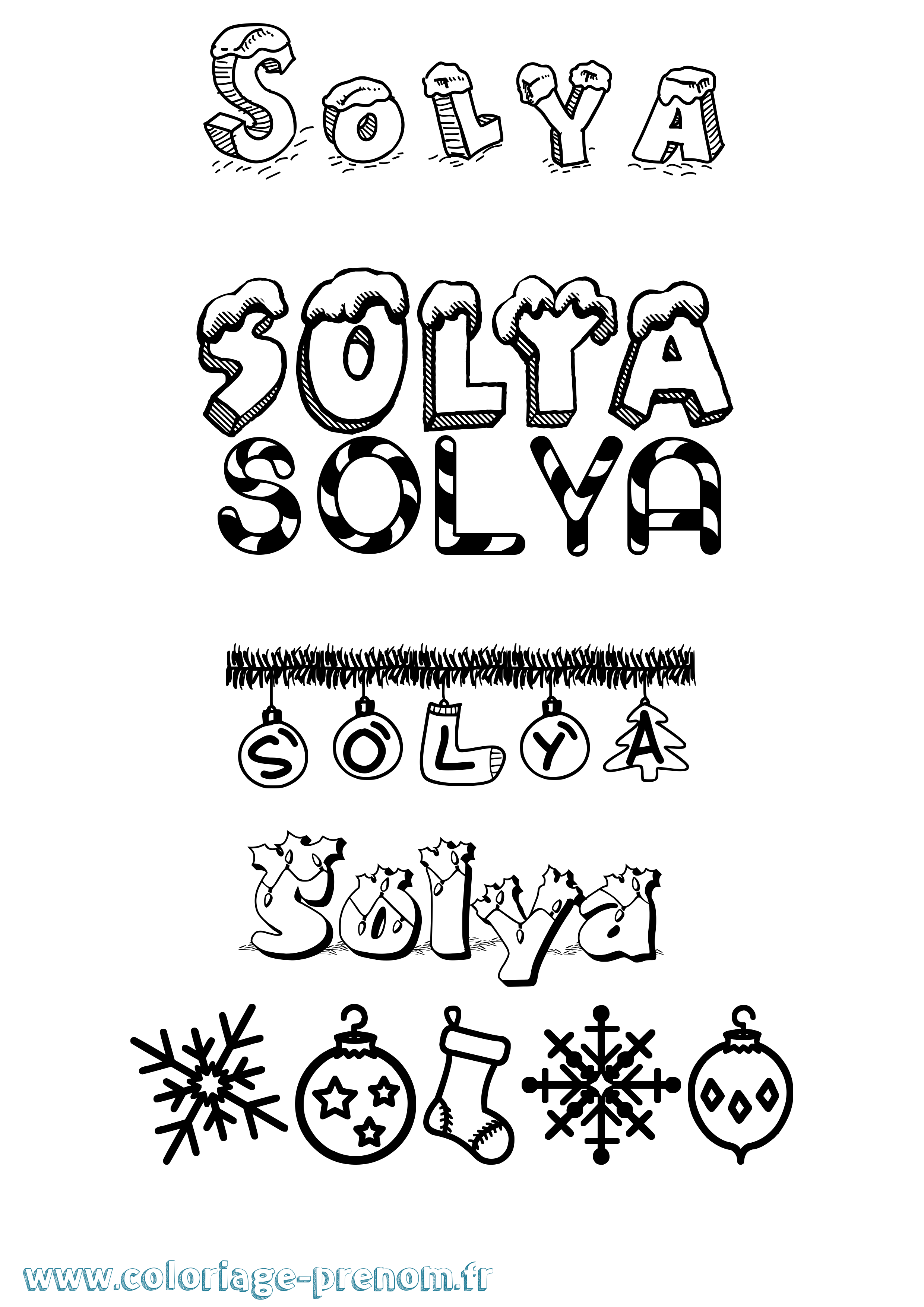 Coloriage Solya Noël Coloriage prénom Solya Noël