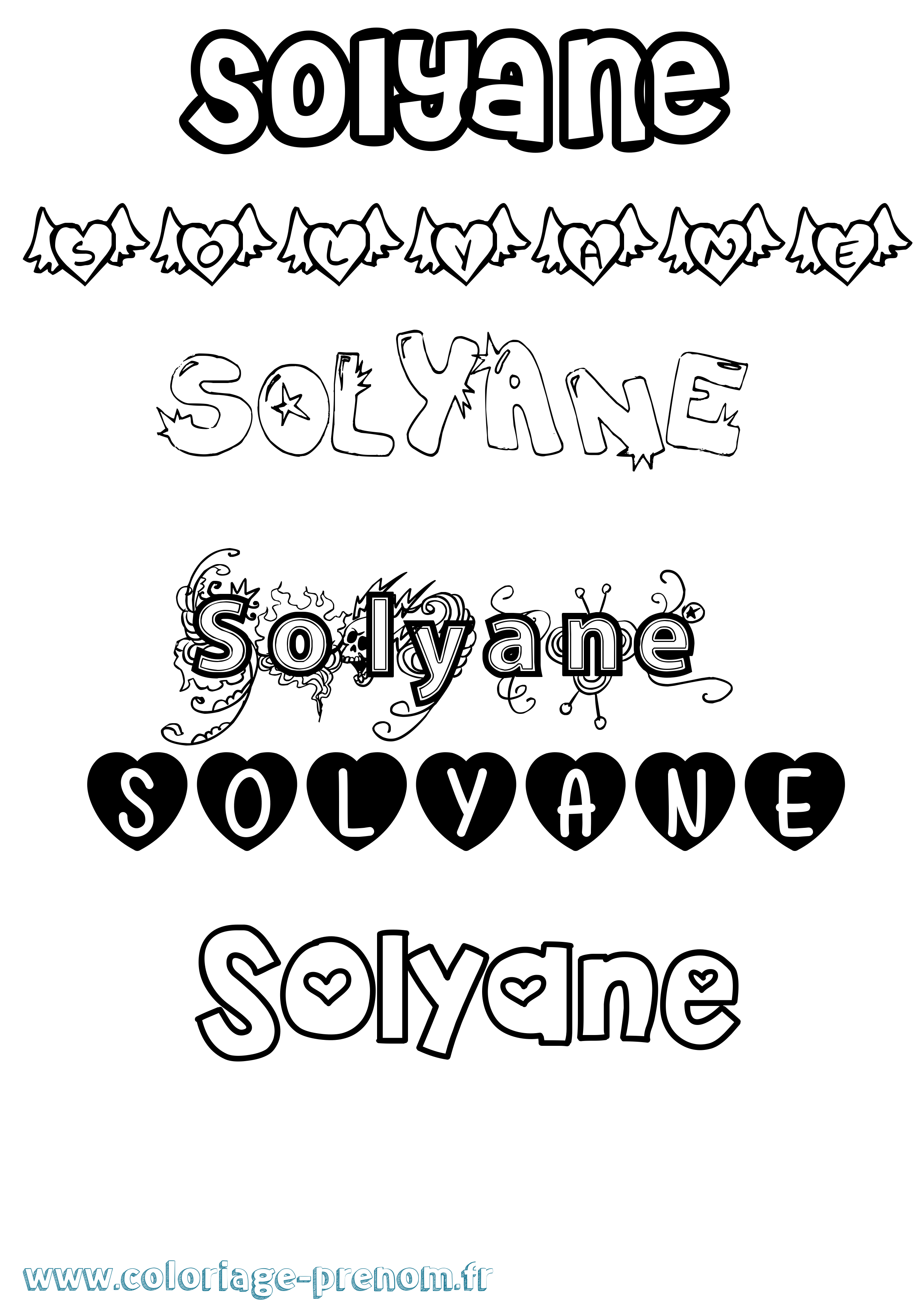 Coloriage Solyane Girly Coloriage prénom Solyane Girly