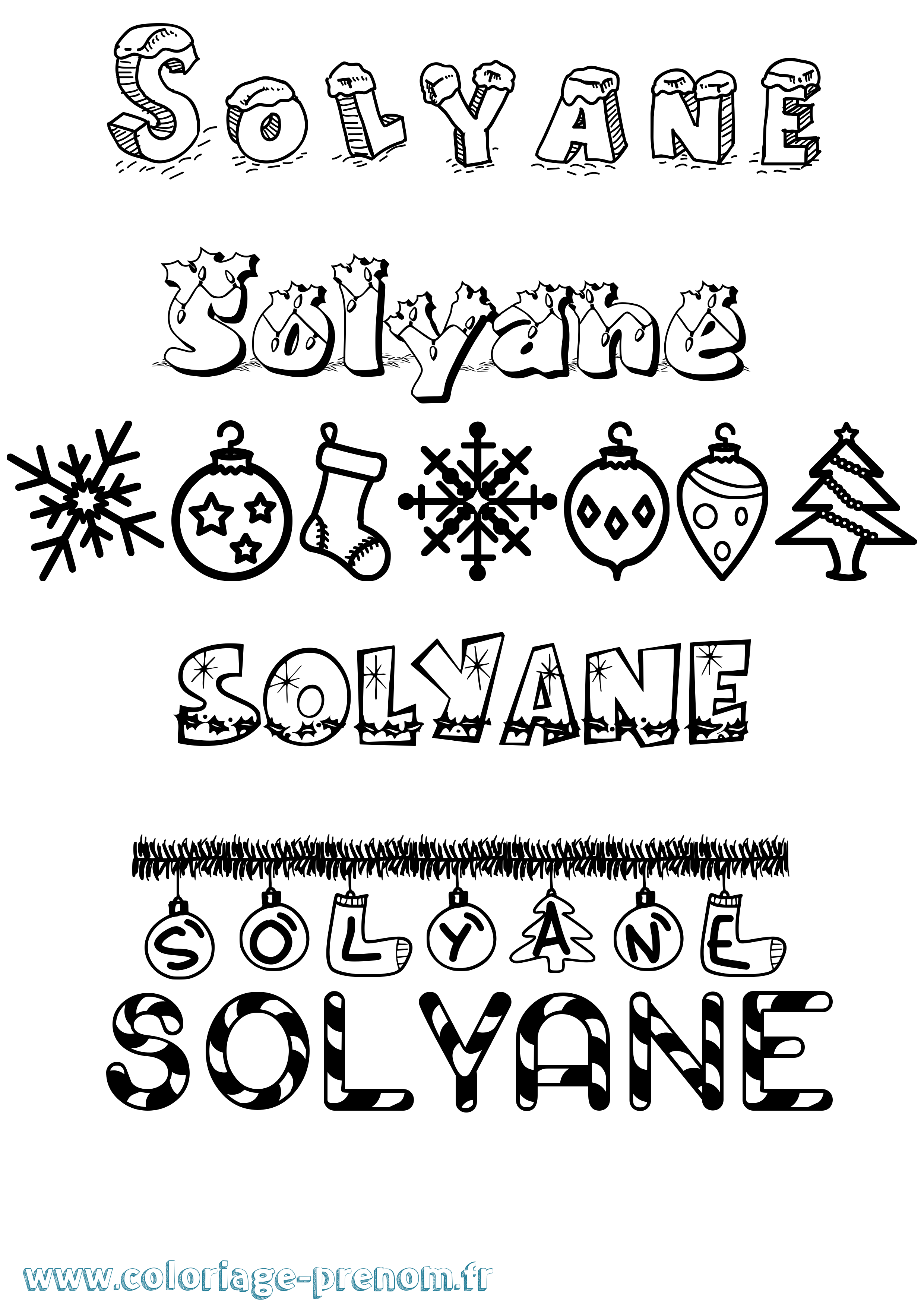 Coloriage Solyane Noël Coloriage prénom Solyane Noël