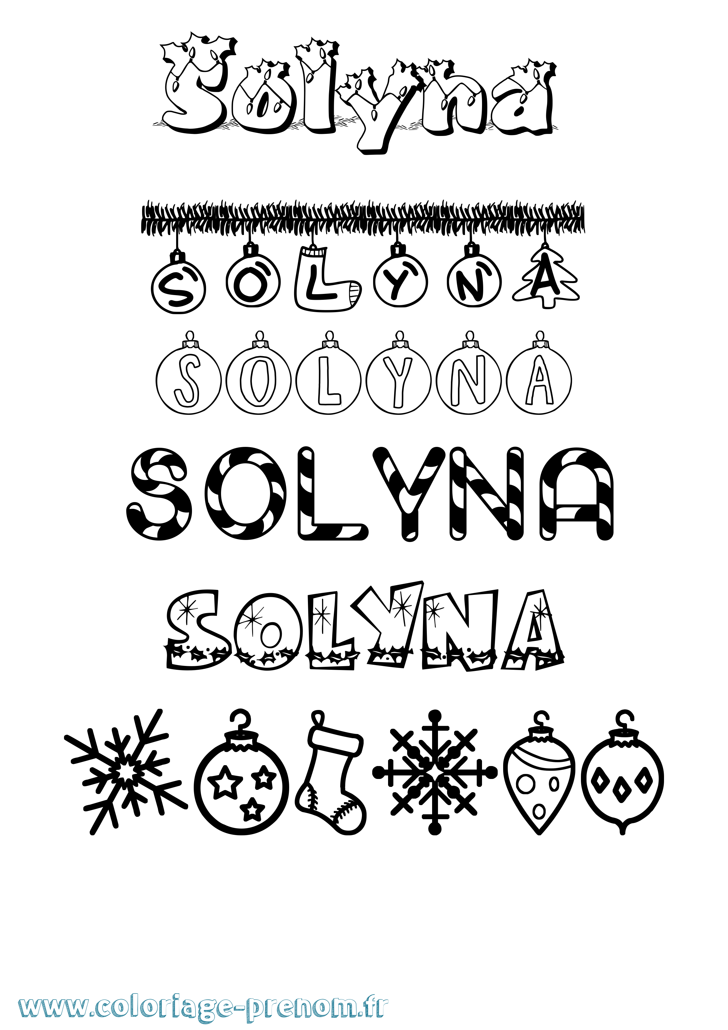 Coloriage Solyna Noël Coloriage prénom Solyna Noël