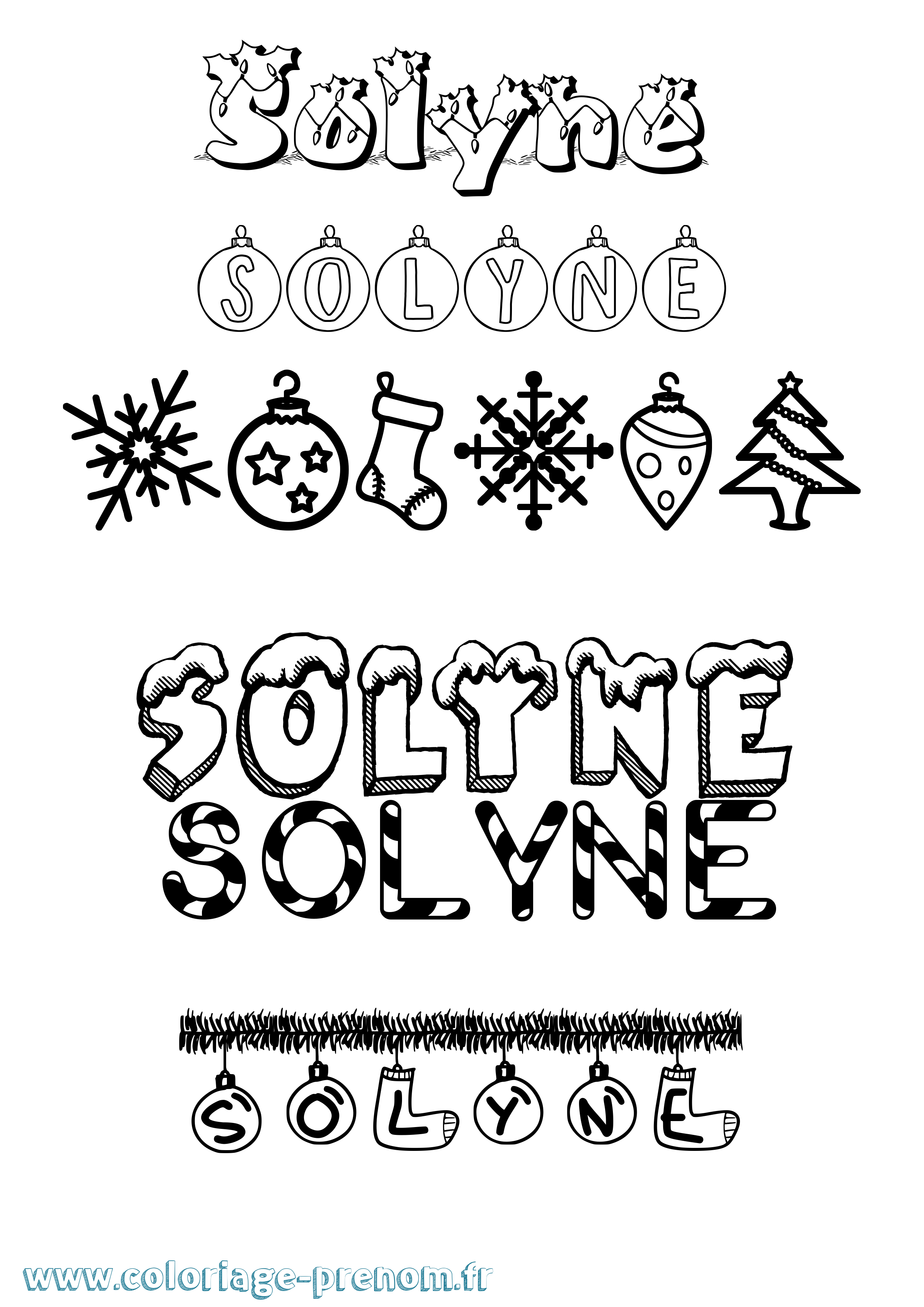 Coloriage Solyne Noël Coloriage prénom Solyne Noël