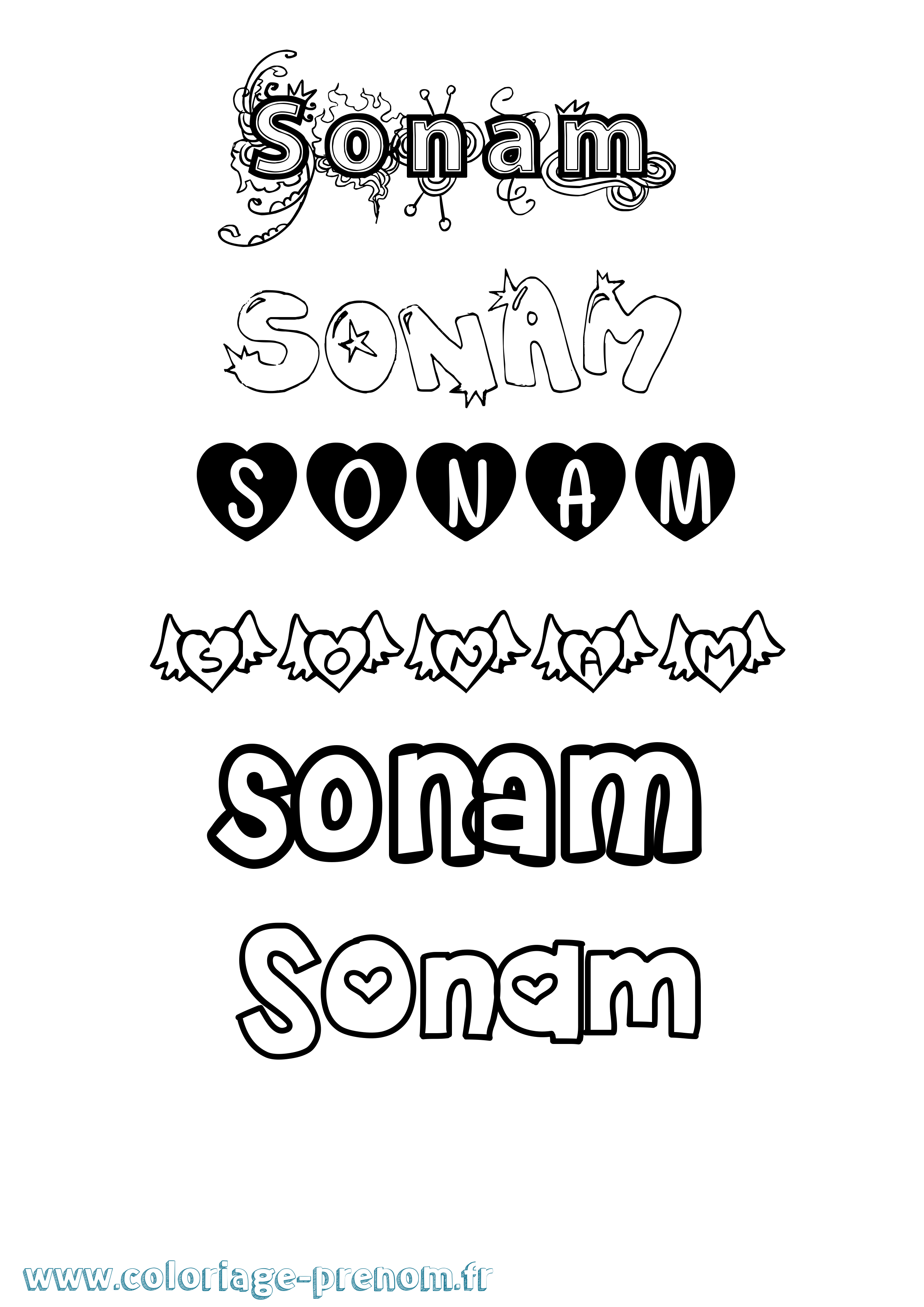 Coloriage Sonam Girly Coloriage prénom Sonam Girly