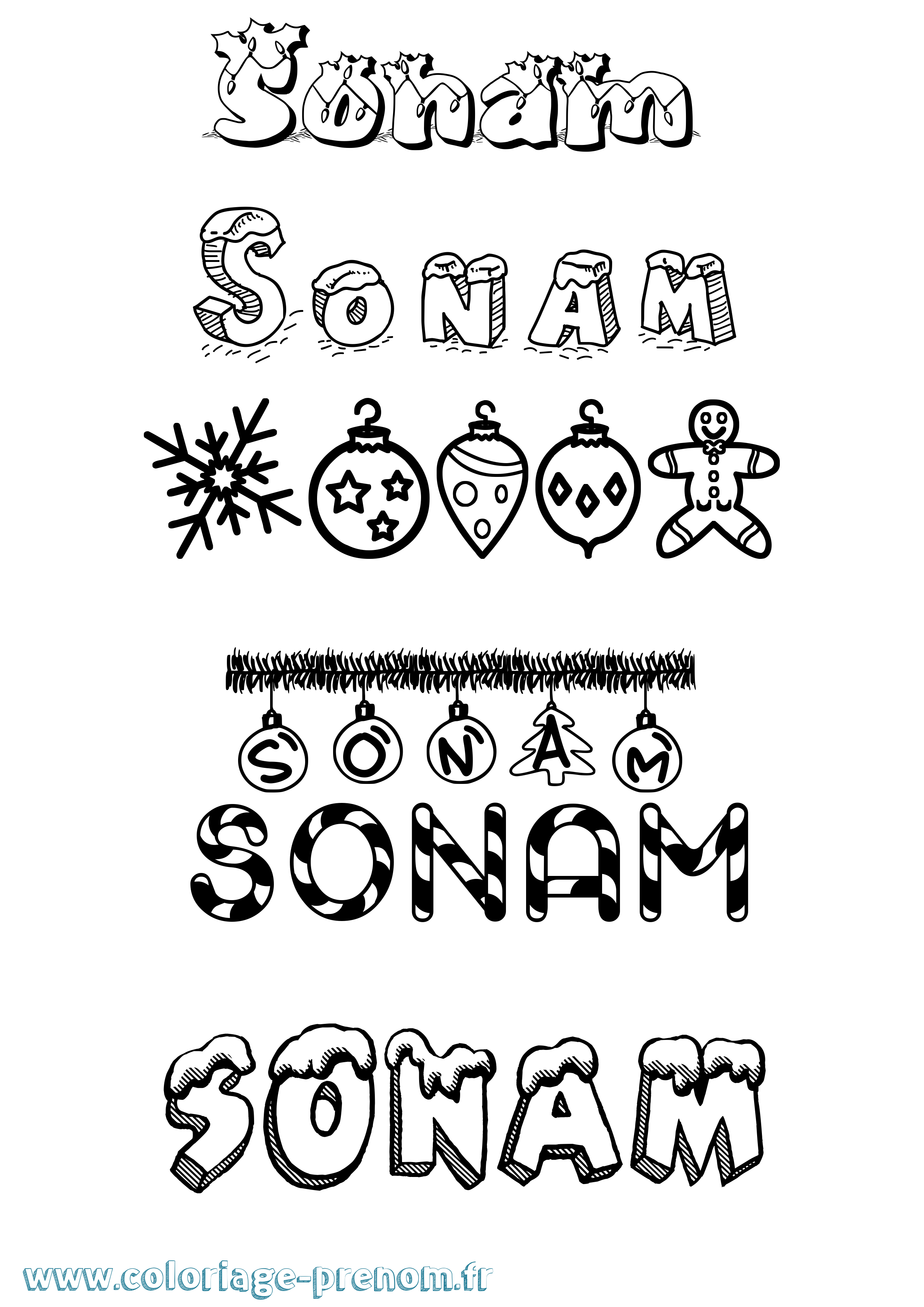 Coloriage Sonam Noël Coloriage prénom Sonam Noël