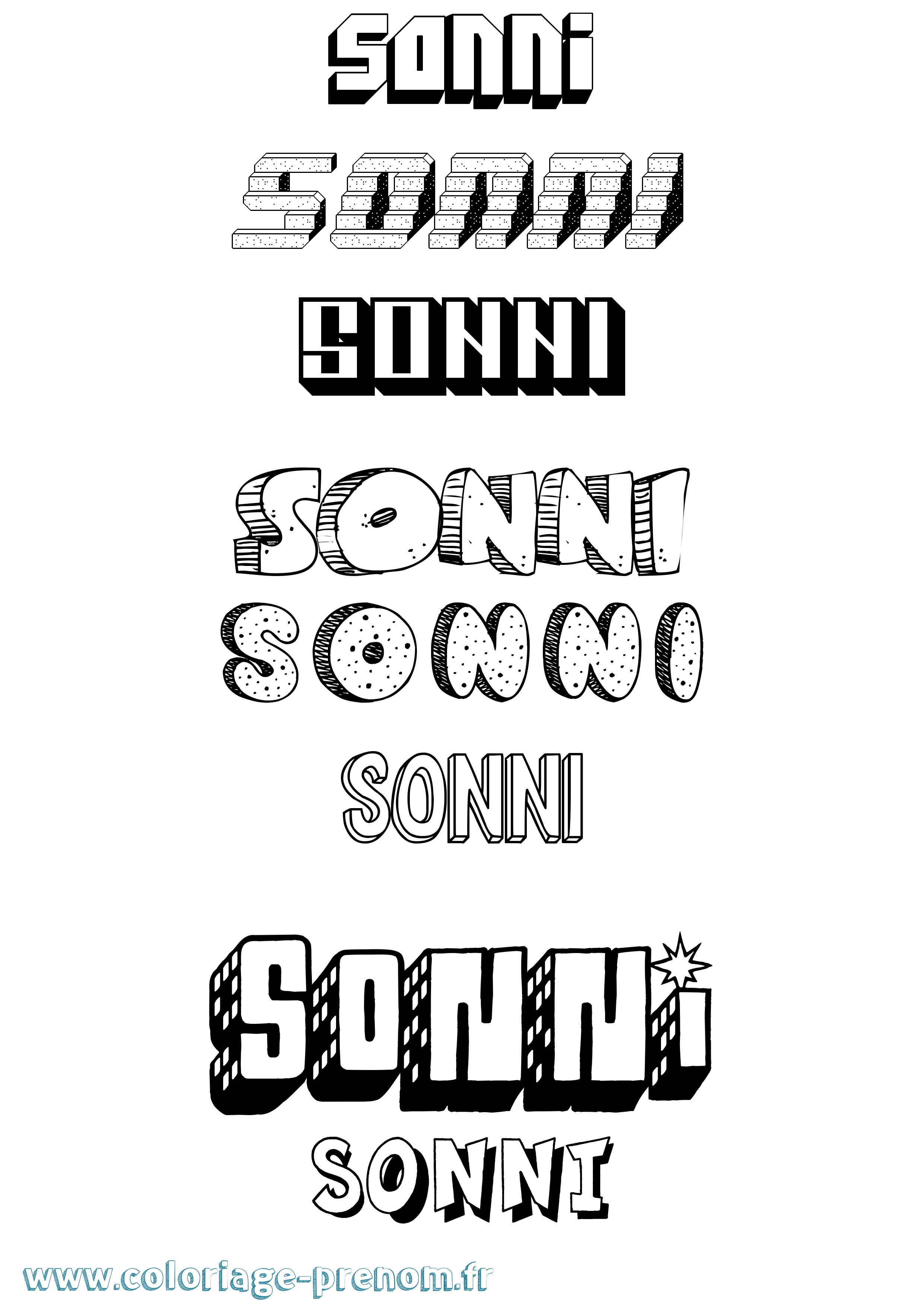 Coloriage Sonni Effet 3D Coloriage prénom Sonni Effet 3D