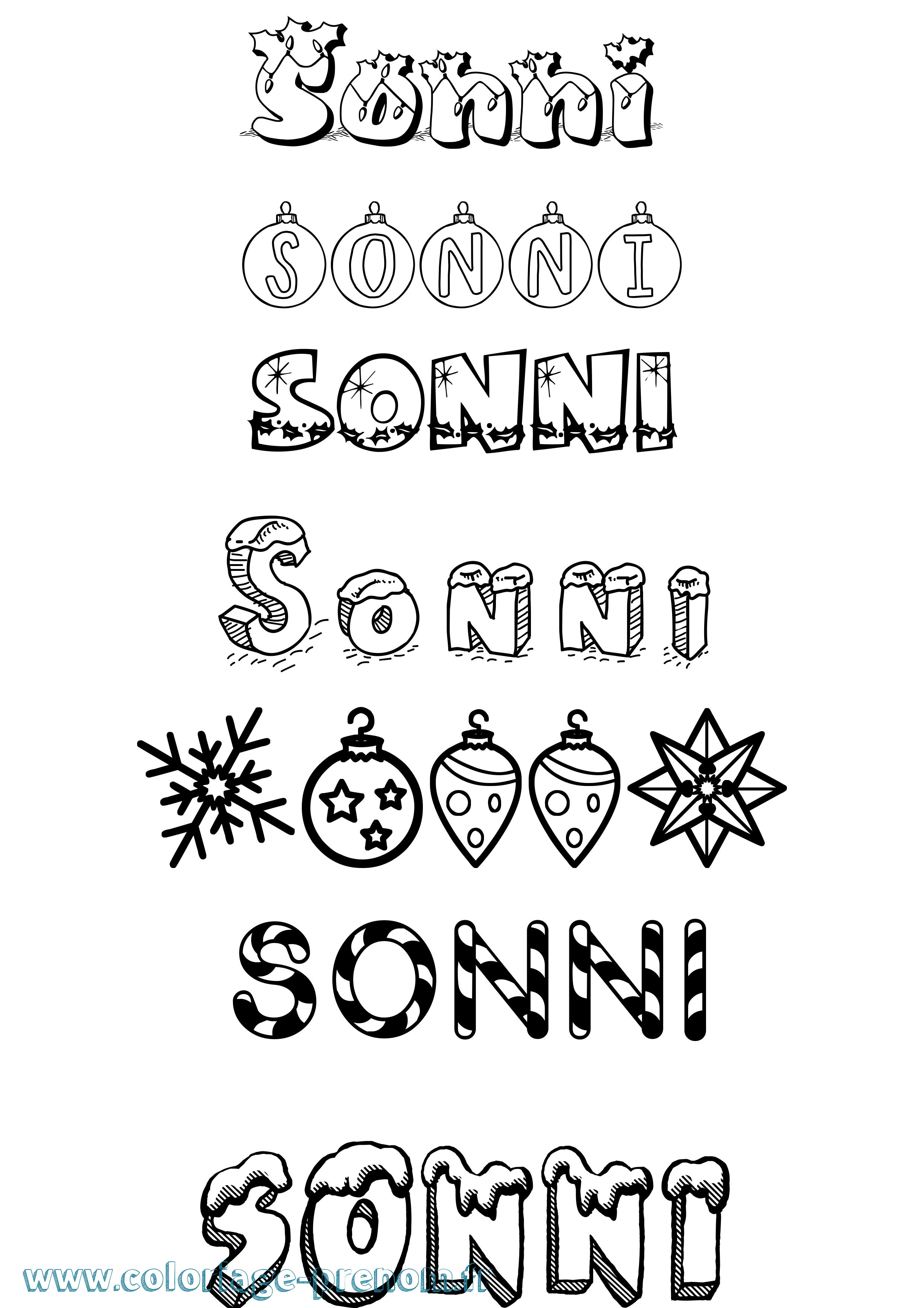 Coloriage Sonni Noël Coloriage prénom Sonni Noël