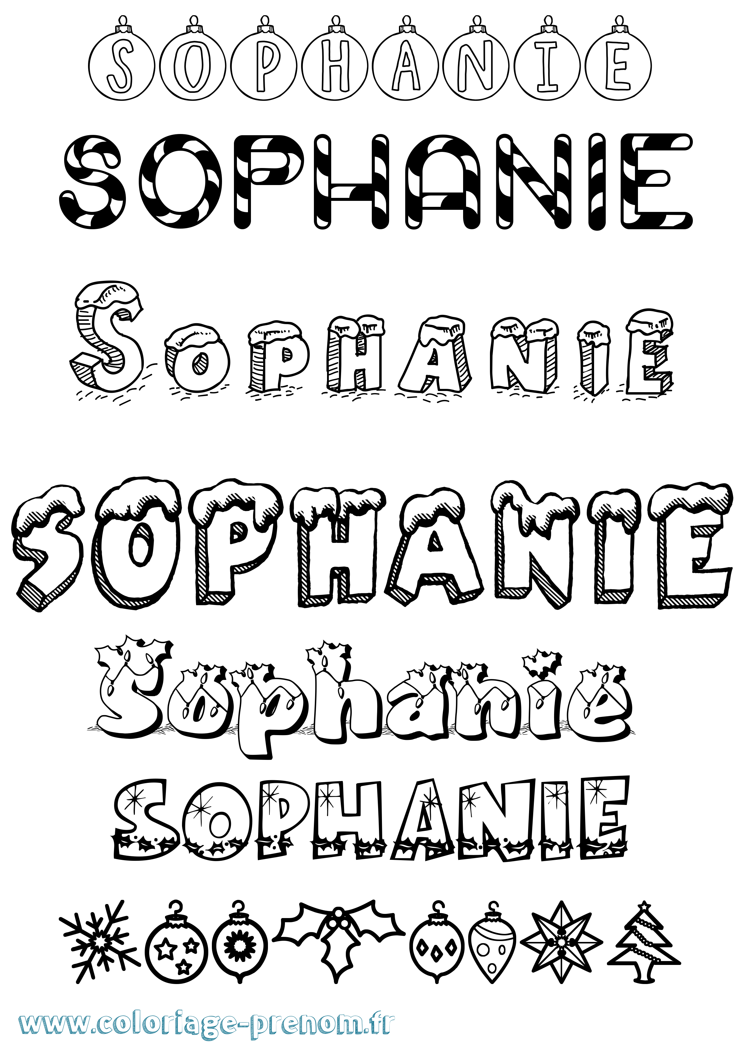 Coloriage Sophanie Noël Coloriage prénom Sophanie Noël