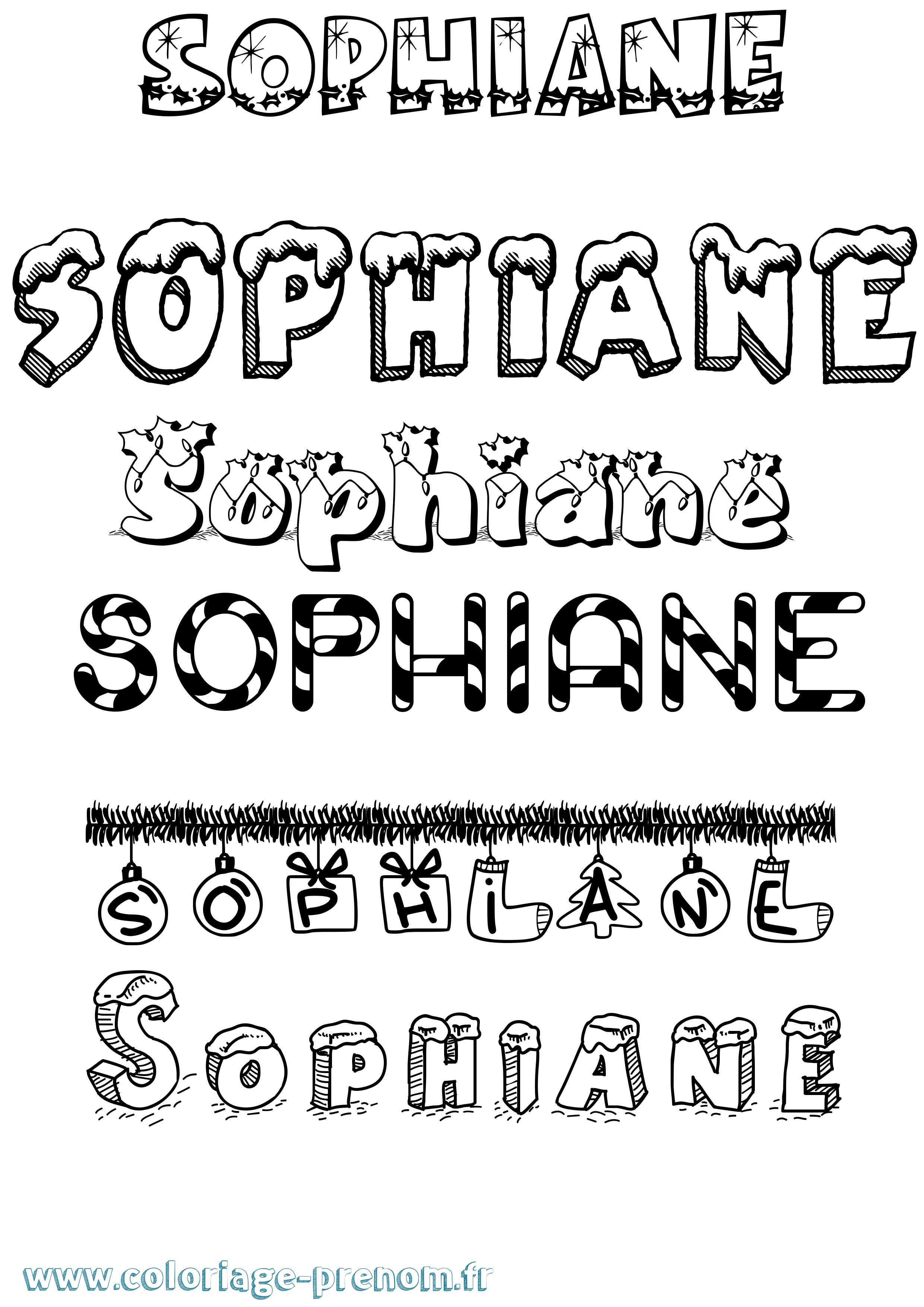 Coloriage Sophiane Noël Coloriage prénom Sophiane Noël