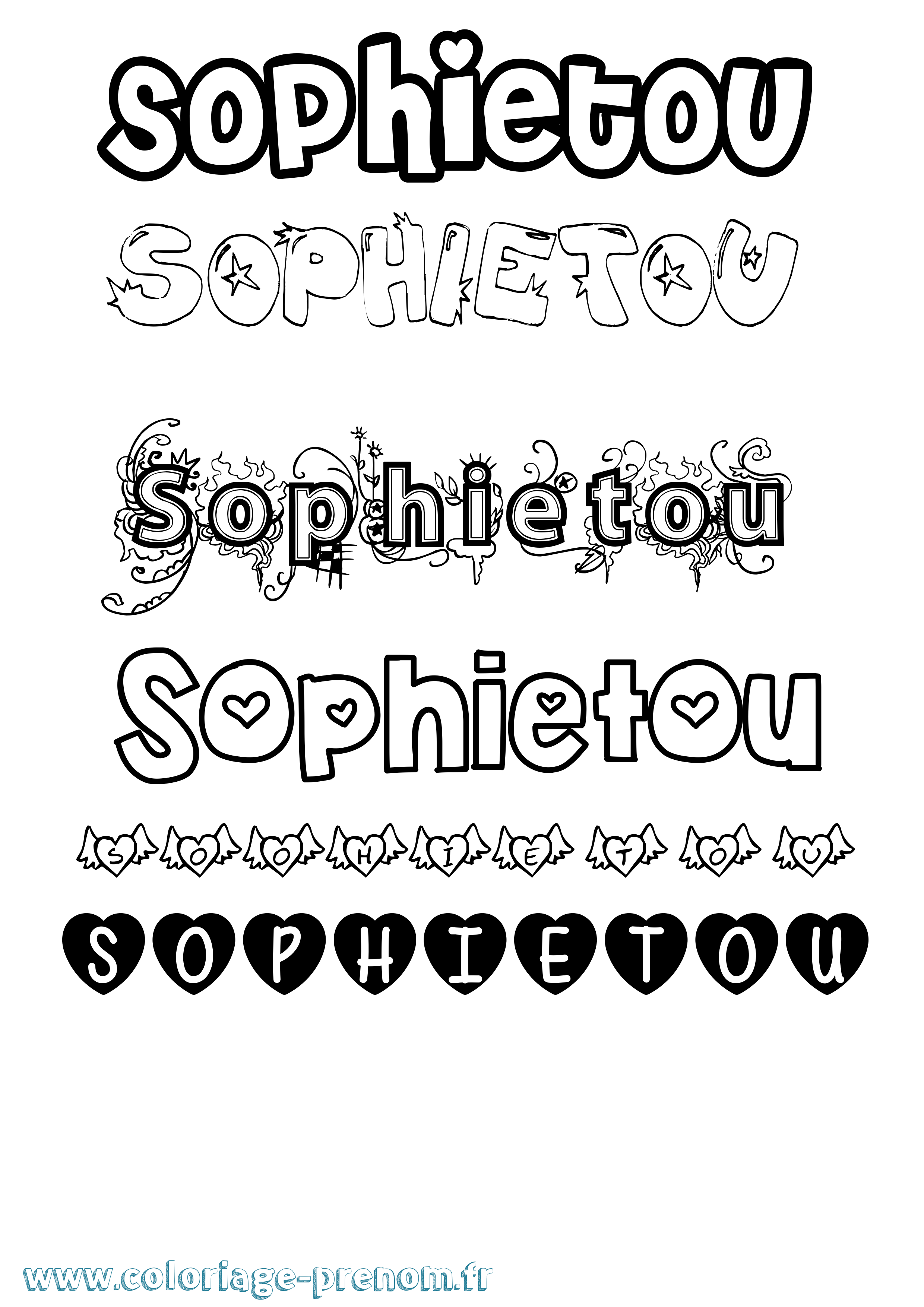 Coloriage Sophietou Girly Coloriage prénom Sophietou Girly