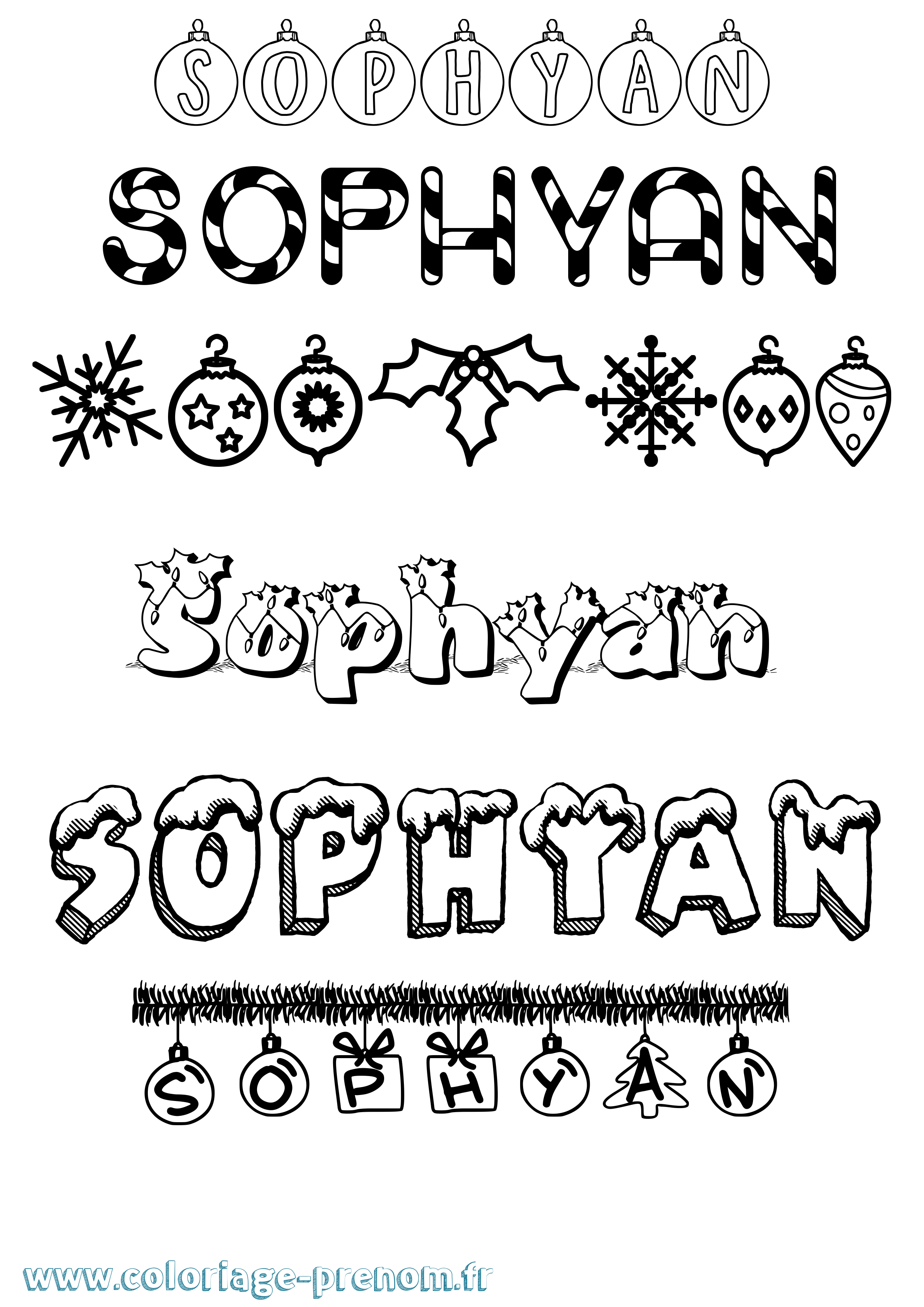 Coloriage Sophyan Noël Coloriage prénom Sophyan Noël