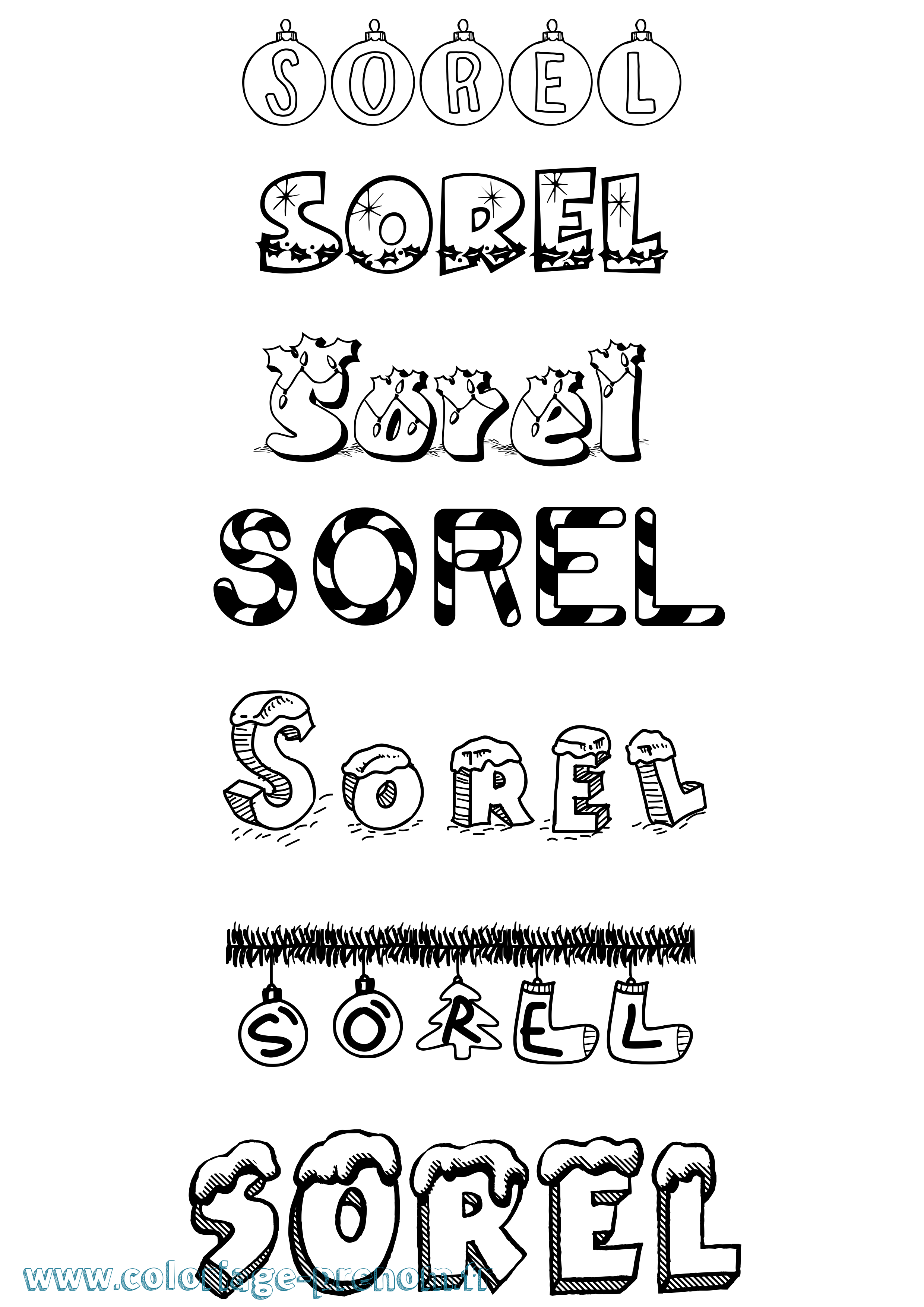 Coloriage Sorel Noël Coloriage prénom Sorel Noël