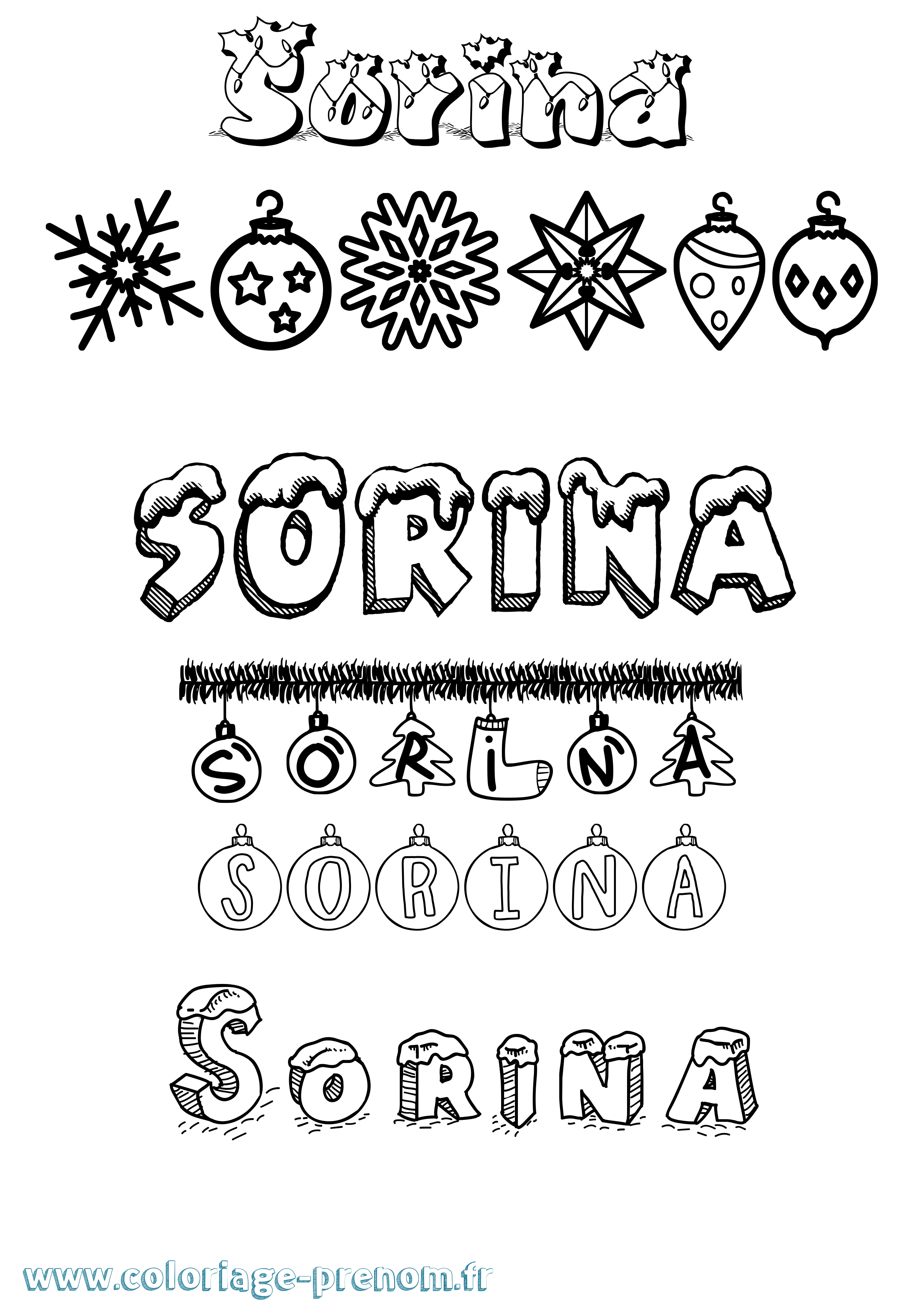 Coloriage Sorina Noël Coloriage prénom Sorina Noël