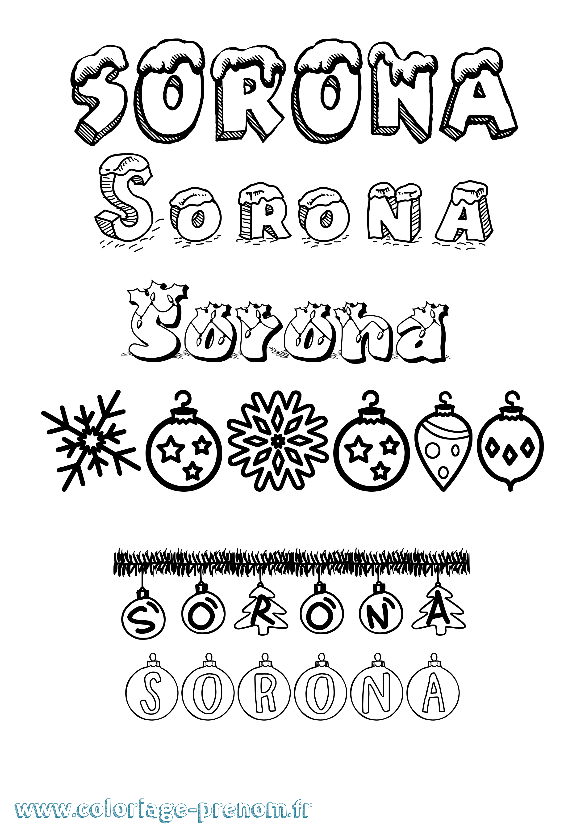 Coloriage Sorona Noël Coloriage prénom Sorona Noël