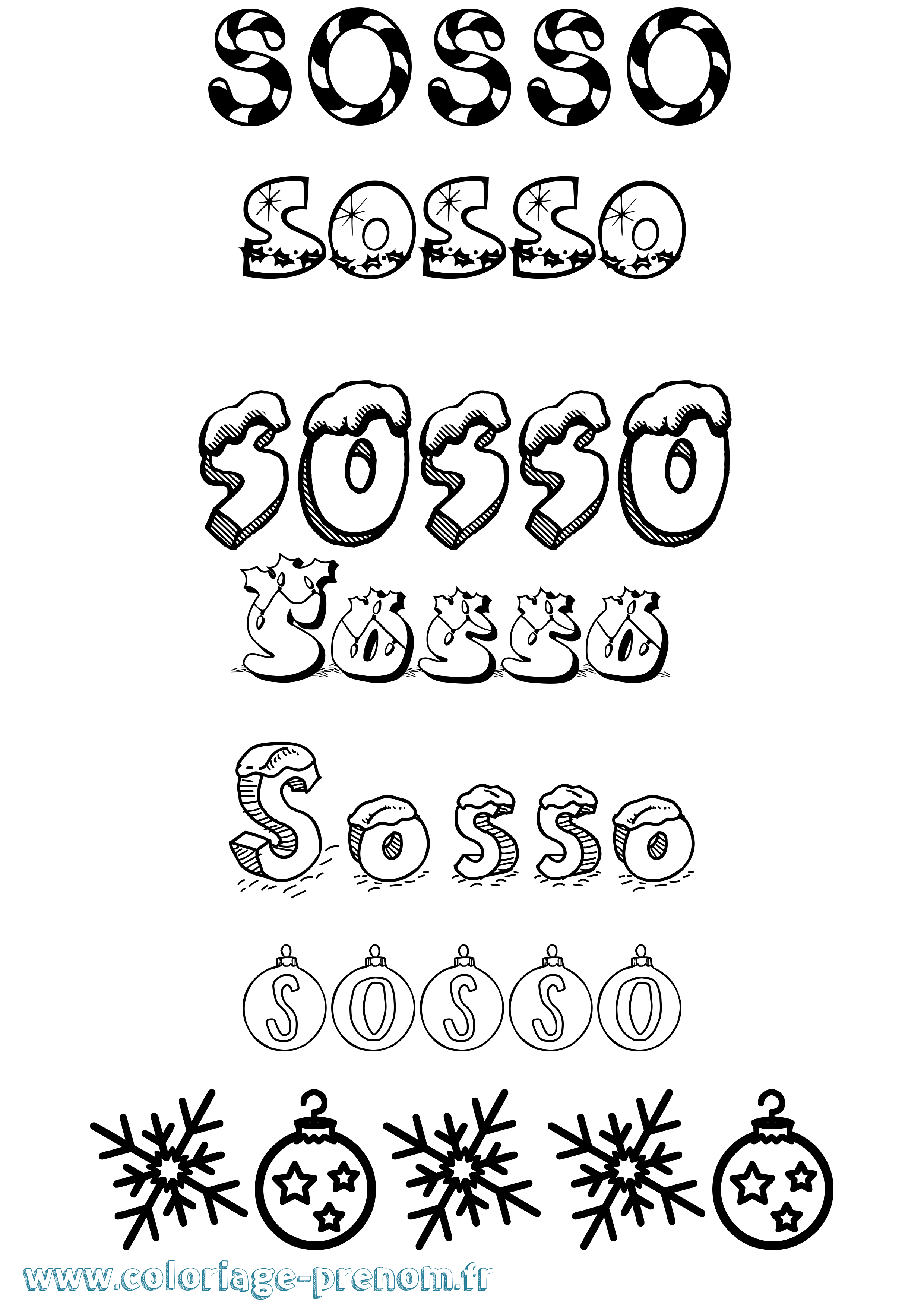Coloriage Sosso Noël Coloriage prénom Sosso Noël