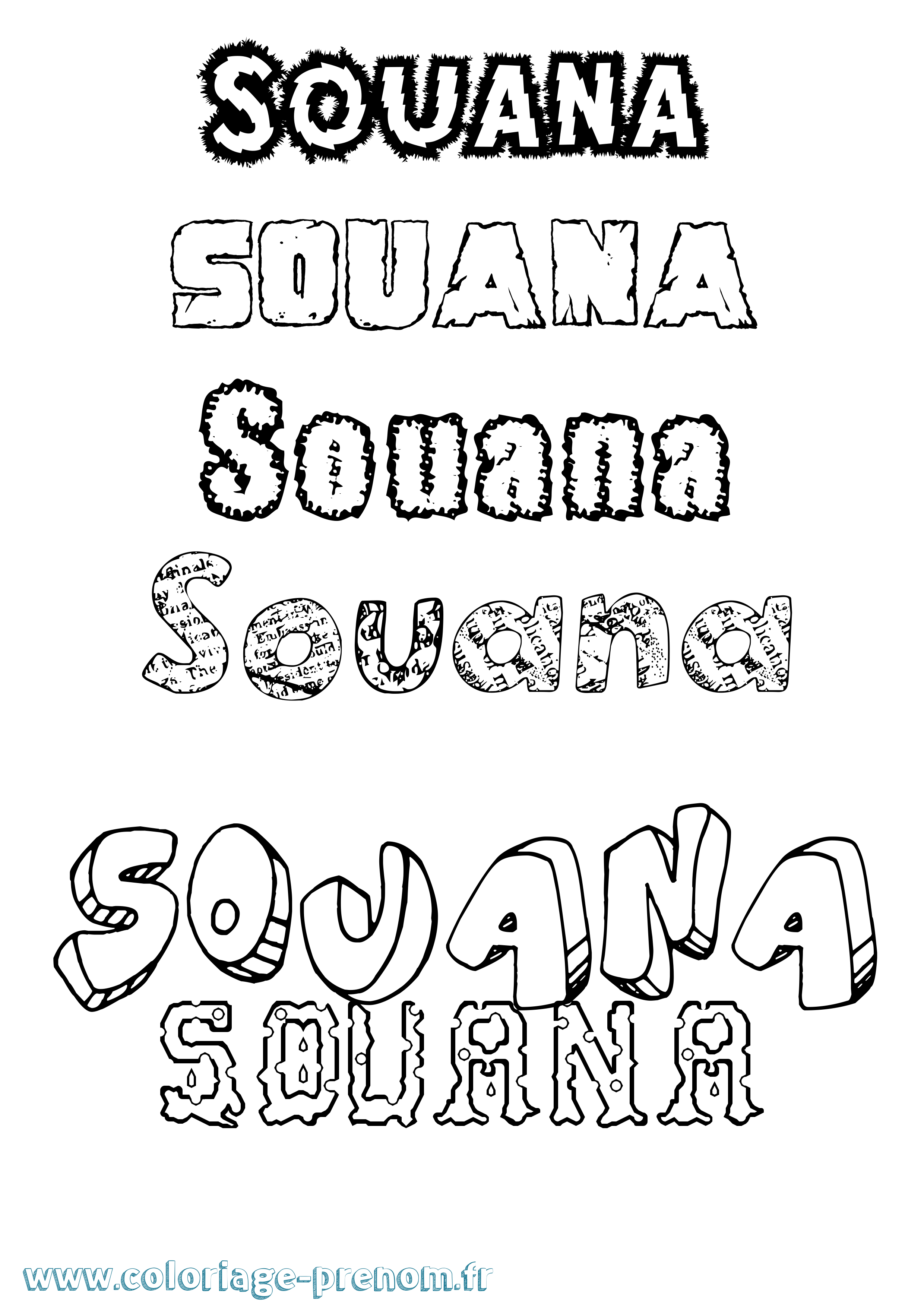 Coloriage Souana Destructuré Coloriage prénom Souana Destructuré