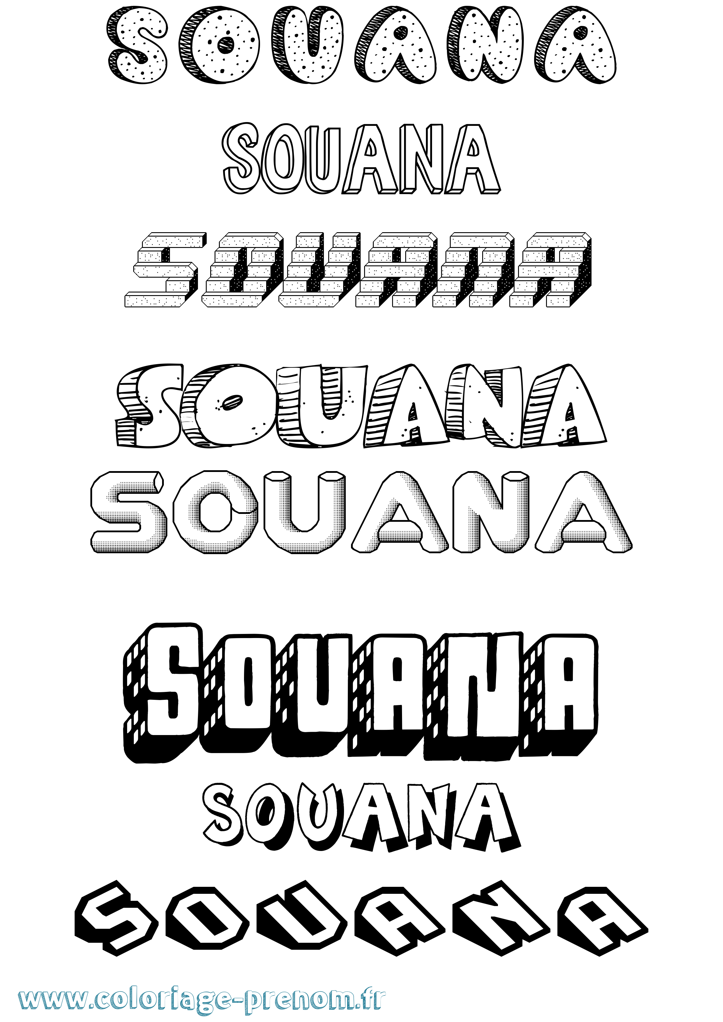 Coloriage Souana Effet 3D Coloriage prénom Souana Effet 3D