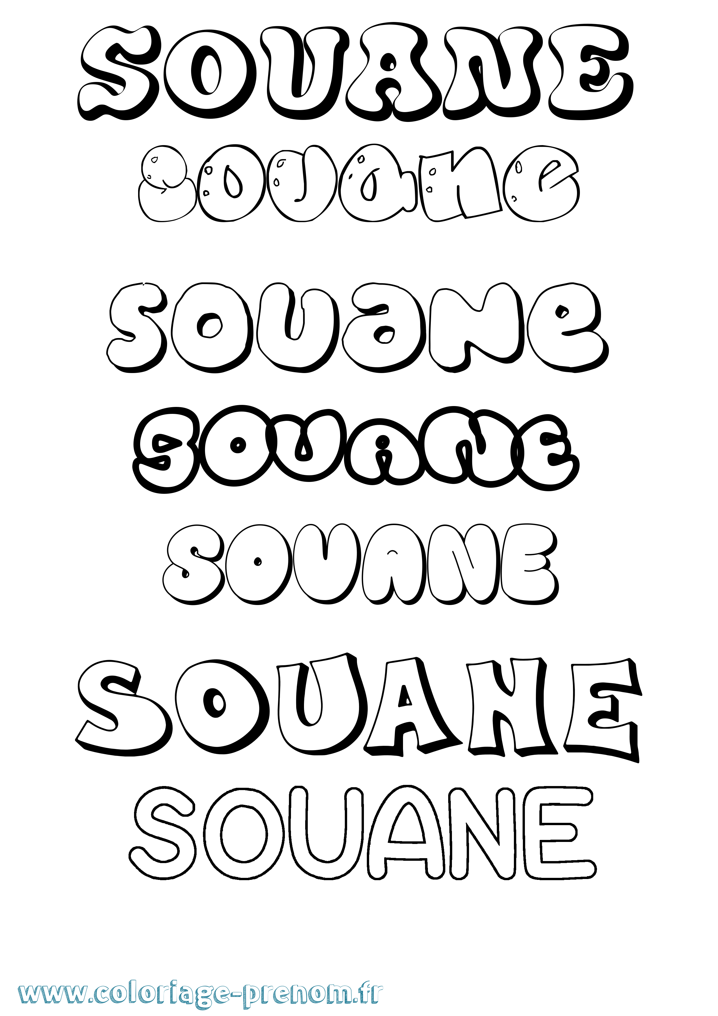 Coloriage Souane Bubble Coloriage prénom Souane Bubble