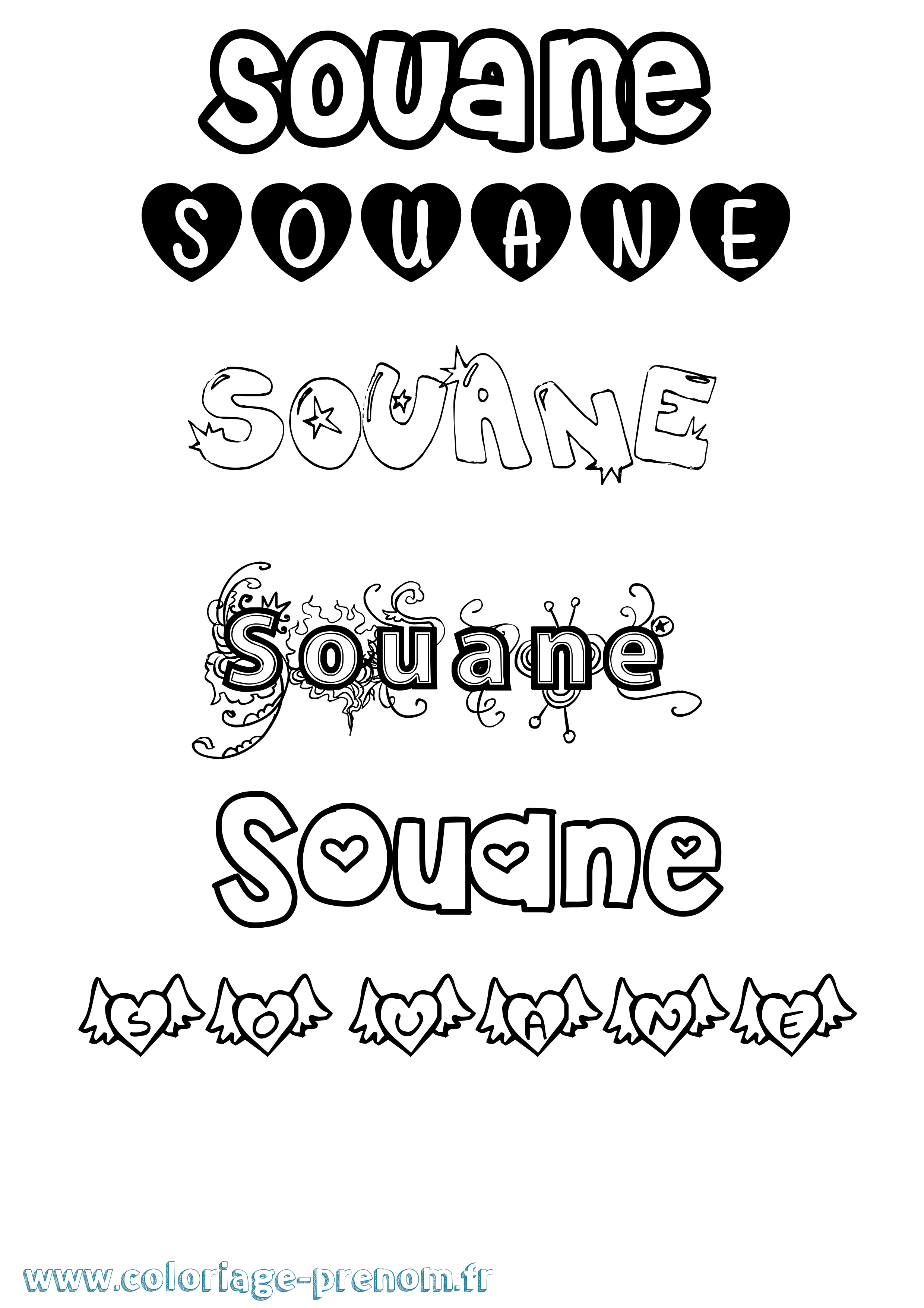 Coloriage Souane Girly Coloriage prénom Souane Girly