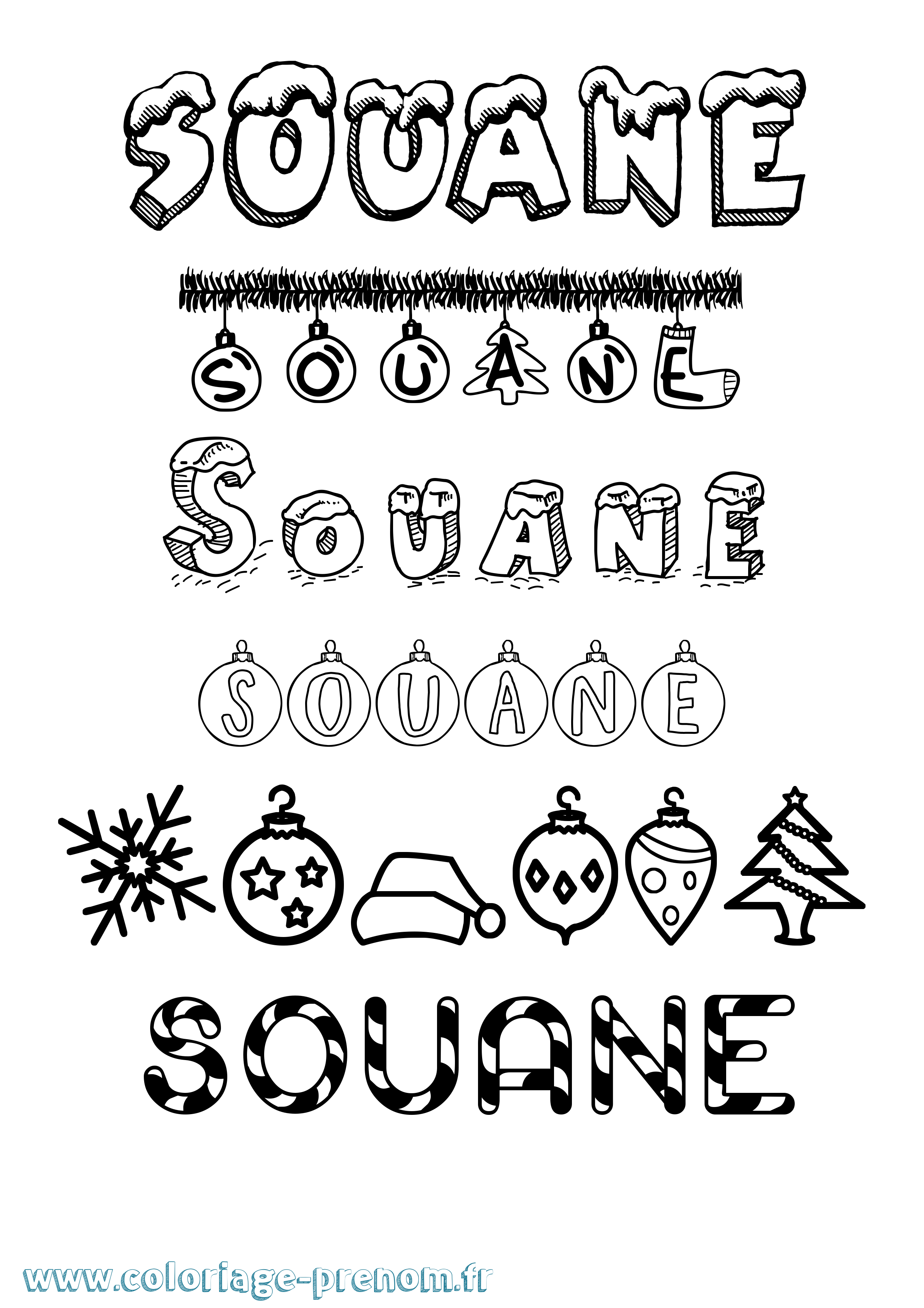 Coloriage Souane Noël Coloriage prénom Souane Noël