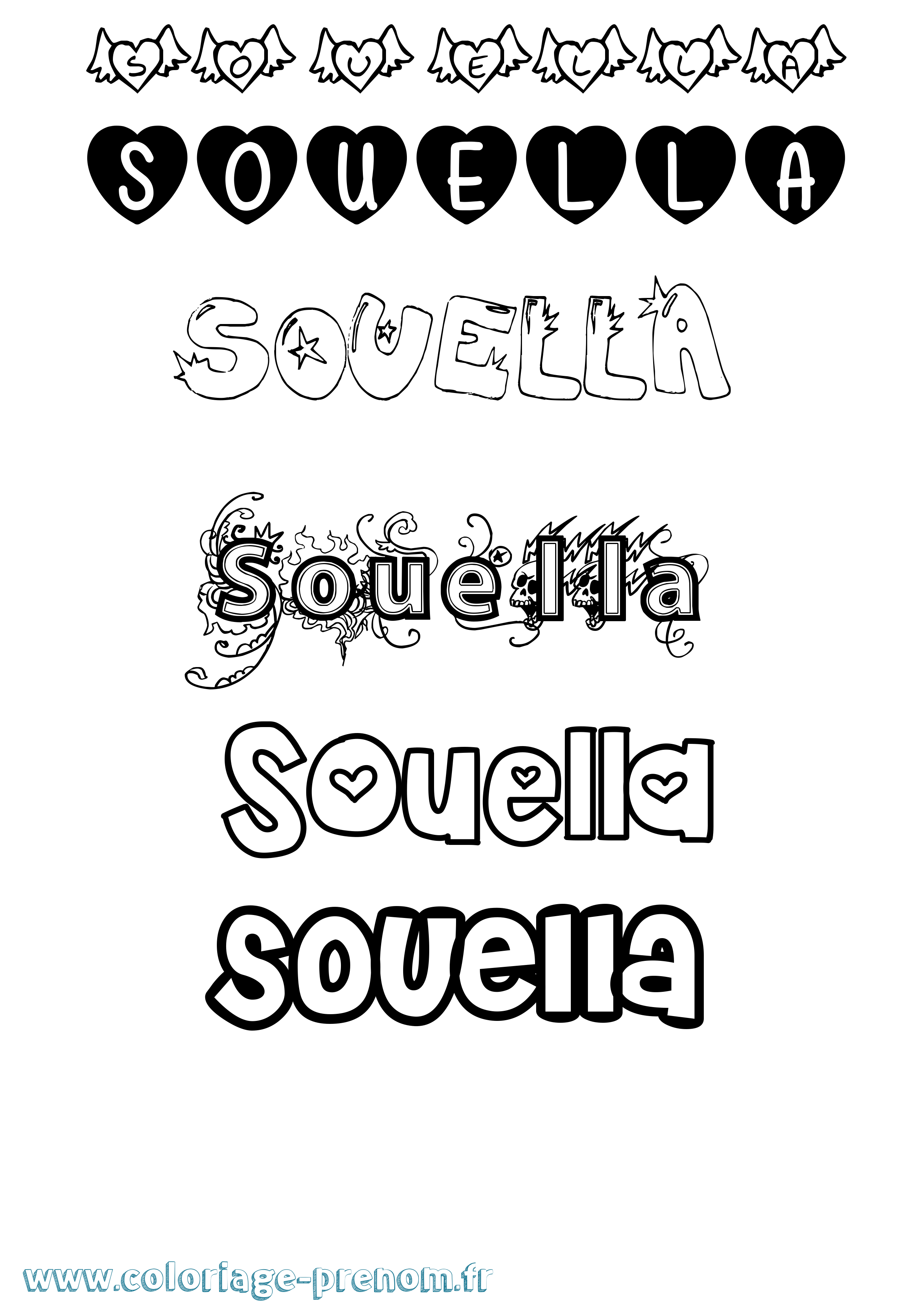 Coloriage Souella Girly Coloriage prénom Souella Girly
