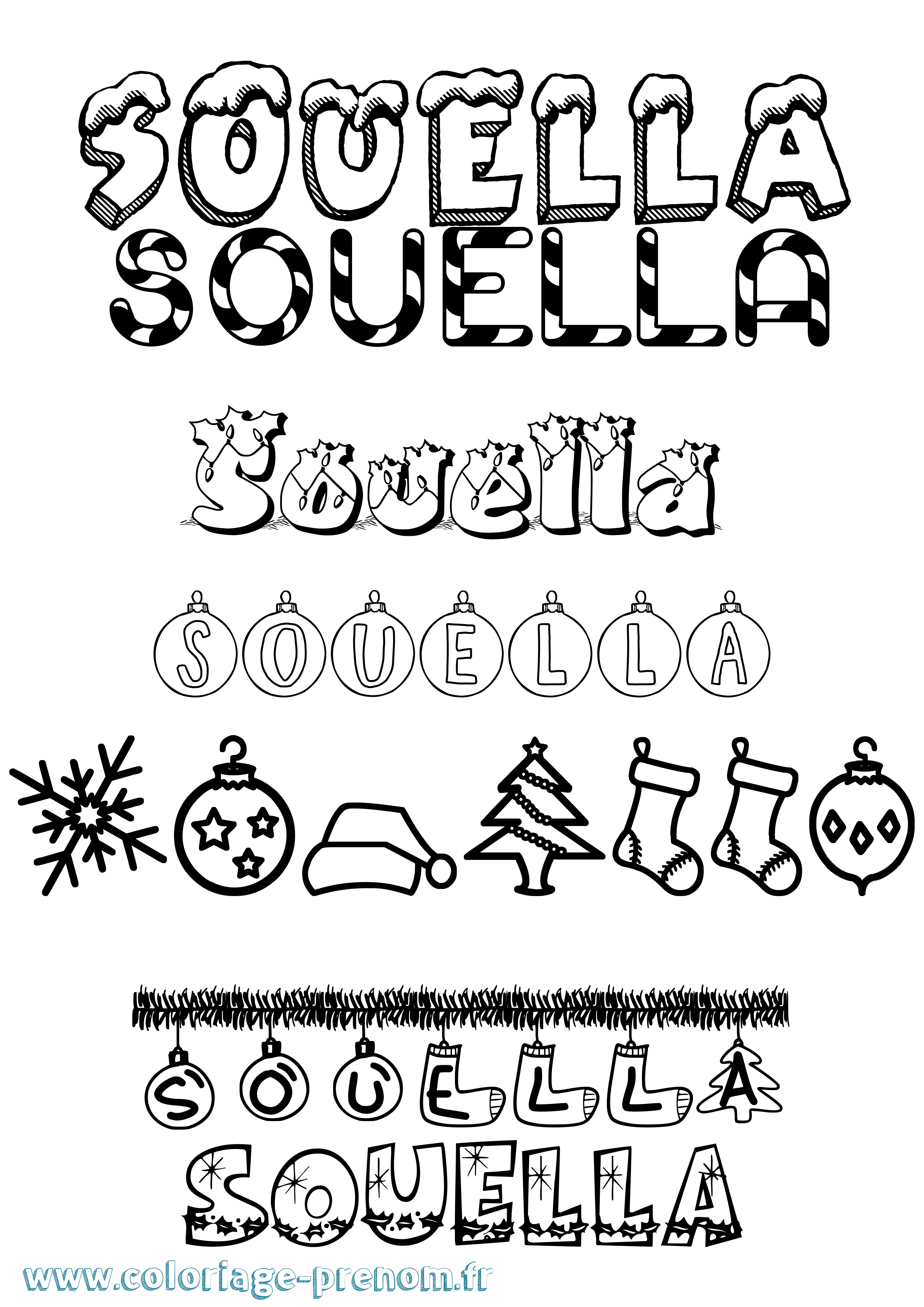 Coloriage Souella Noël Coloriage prénom Souella Noël